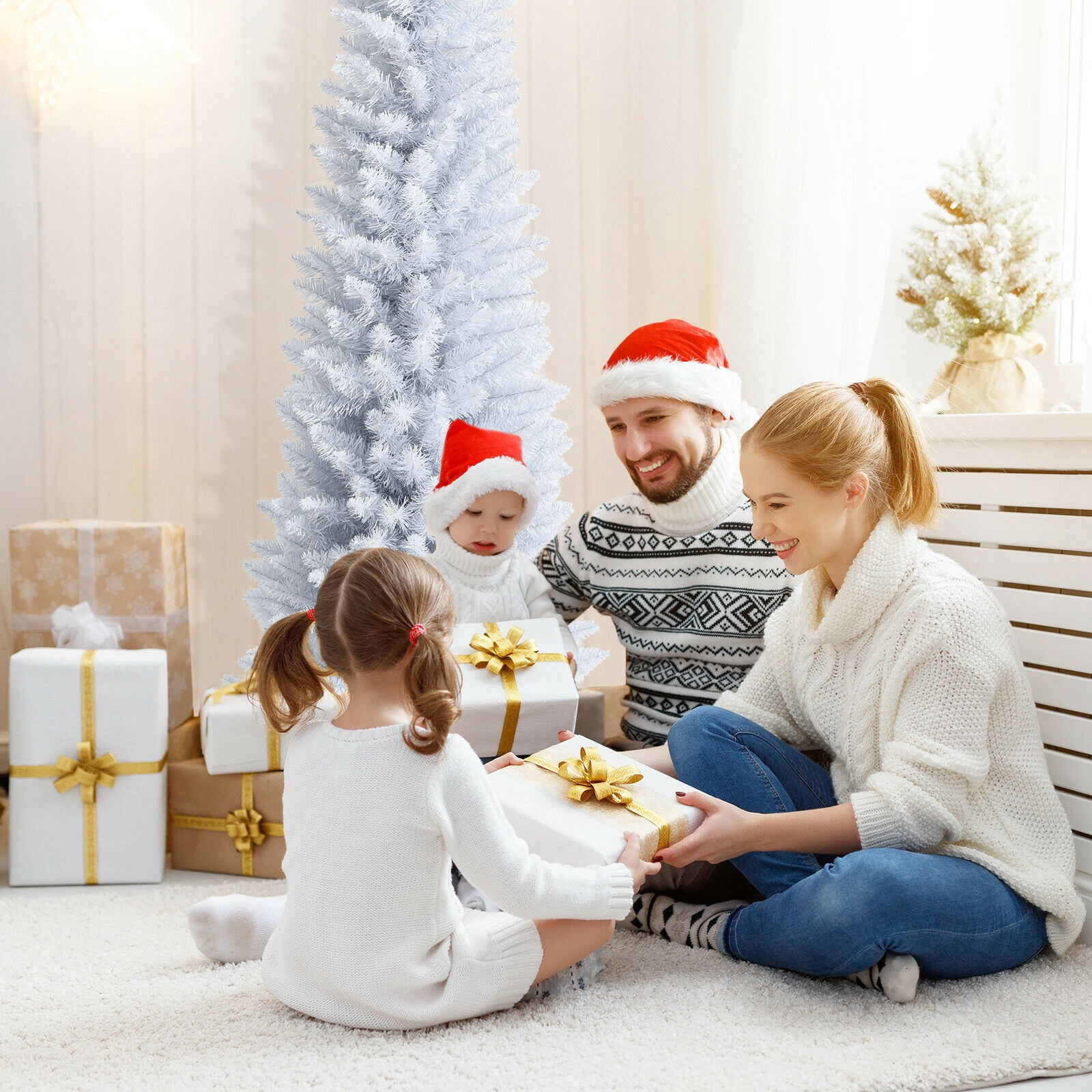 LJG Unlit Artificial Slim Pencil Christmas Tree with Metal Stand