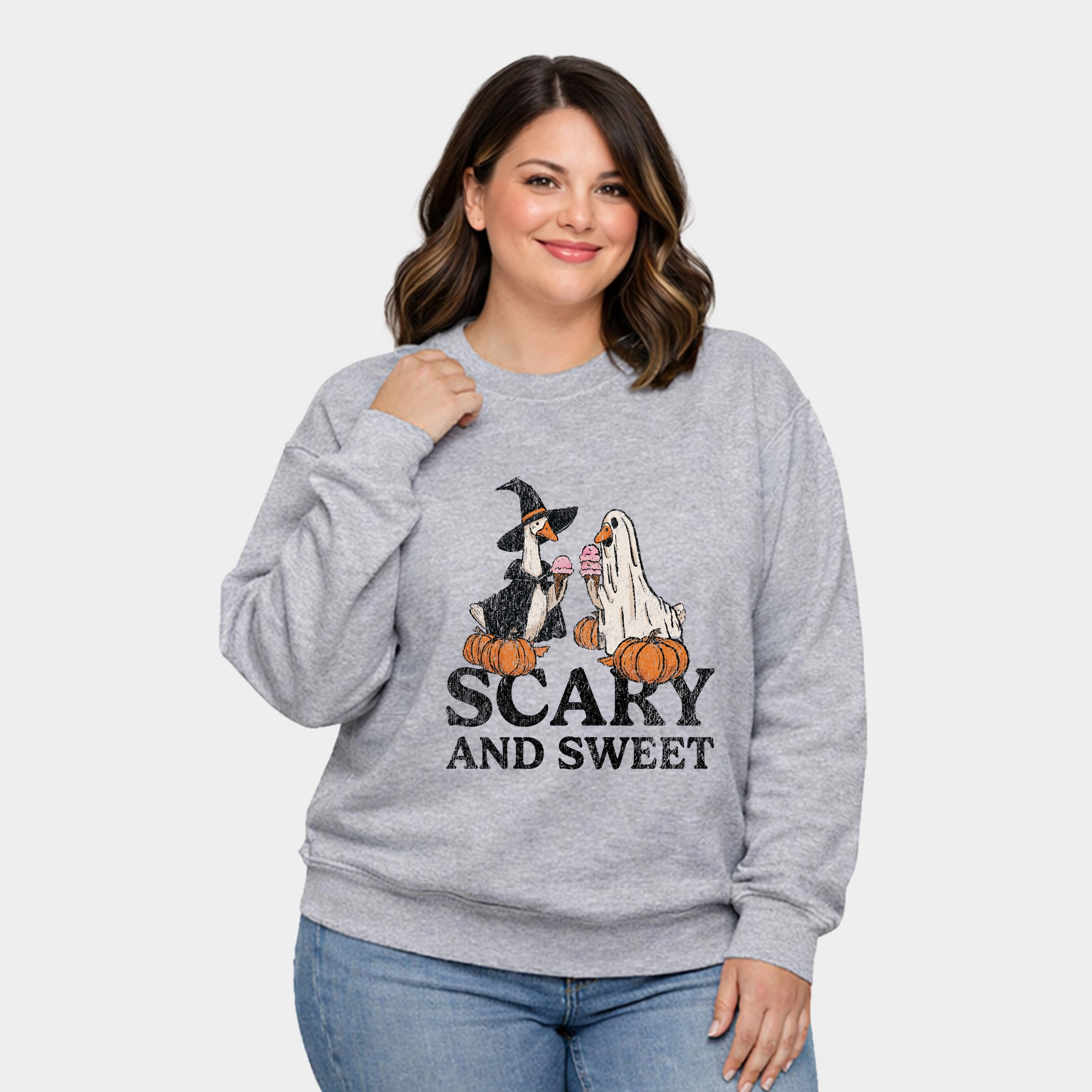 Simply Sage Market - Women's Plus Sized Graphic Sweatshirt Scary and Sweet Geese