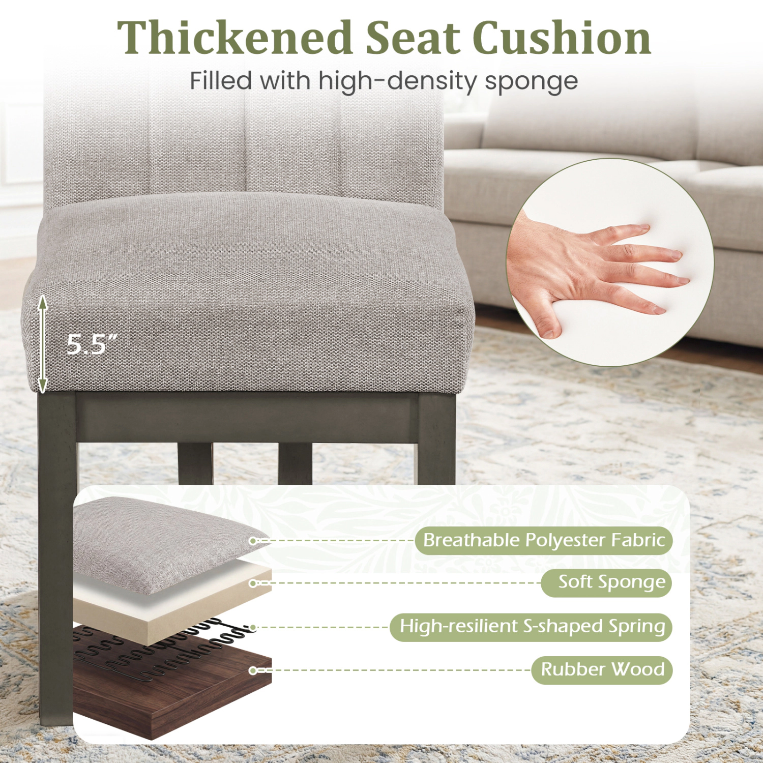LJG Modern Farmhouse Fabric Dining Chairs Set of with 5.5" Thickened Padded Seat
