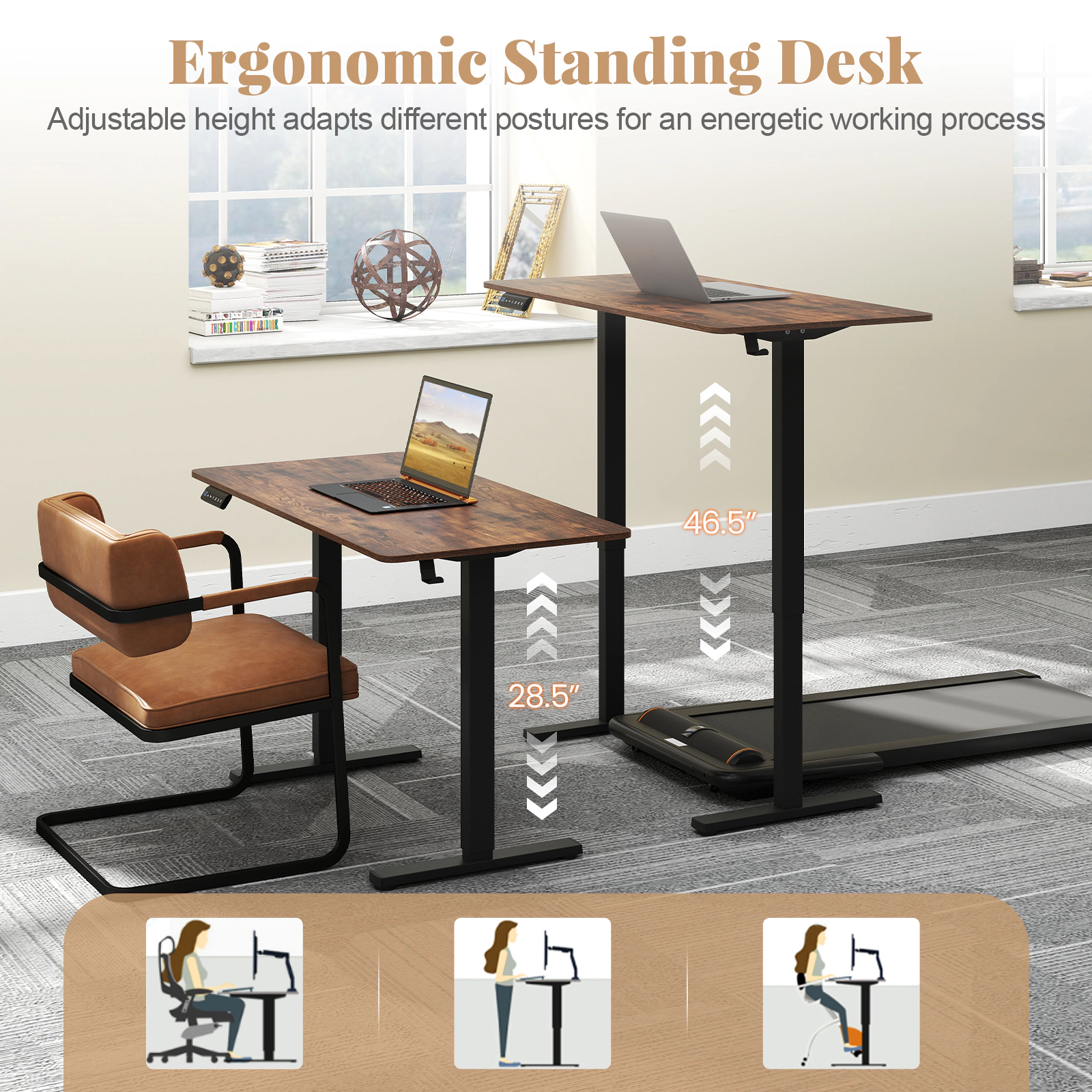 SUGIFT Ergonomic Electric Standing Desk 200-Lb Capacity with 3 Memory Settings and Digital Display Rustic Brown/Black