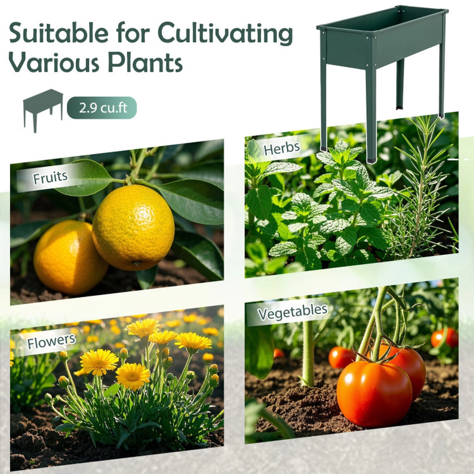 SUGIFT 110-lb Capacity 40-in Metal Elevated Raised Garden Bed with Legs Drainage Holes and Rolled Edges