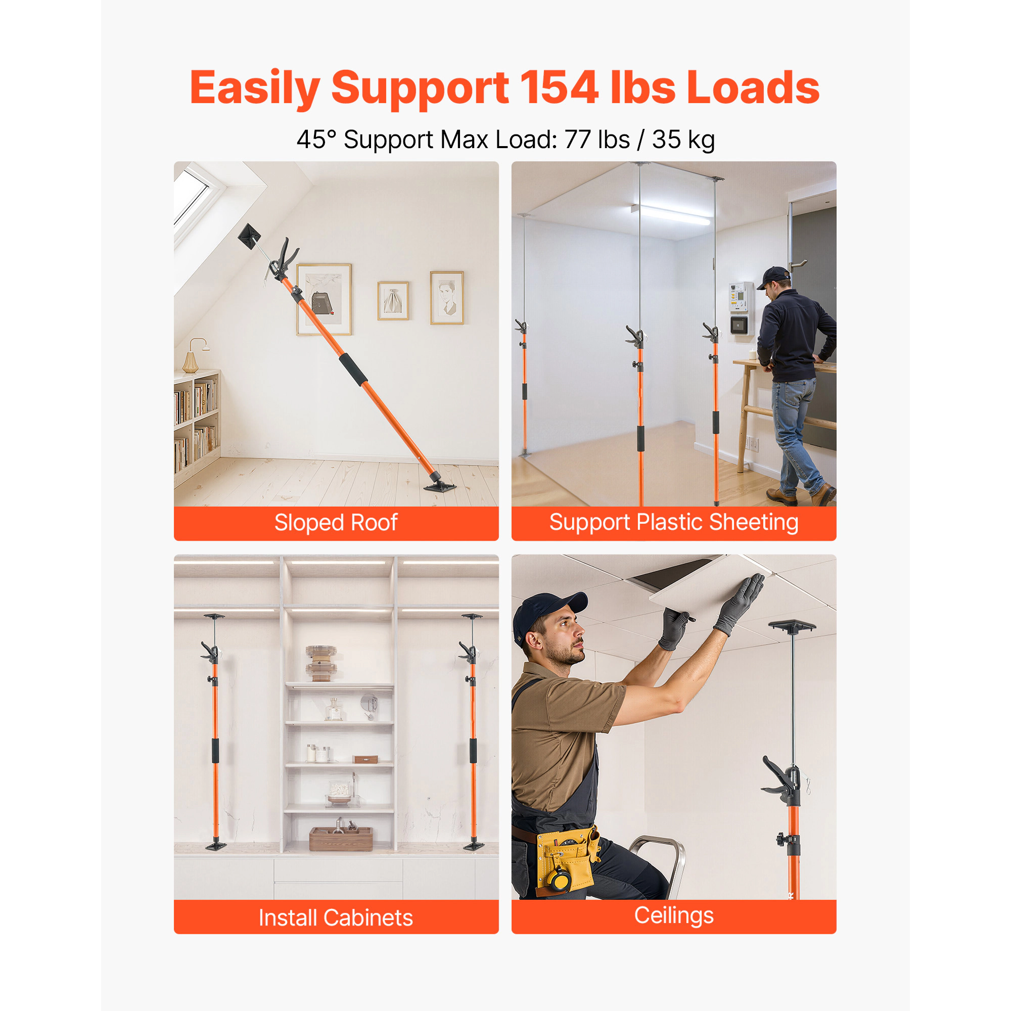 HONGGE Cabinet Jack Support Pole Steel Telescopic Quick Support Rod Adjustable 3rd Hand System for Installing Cabinets