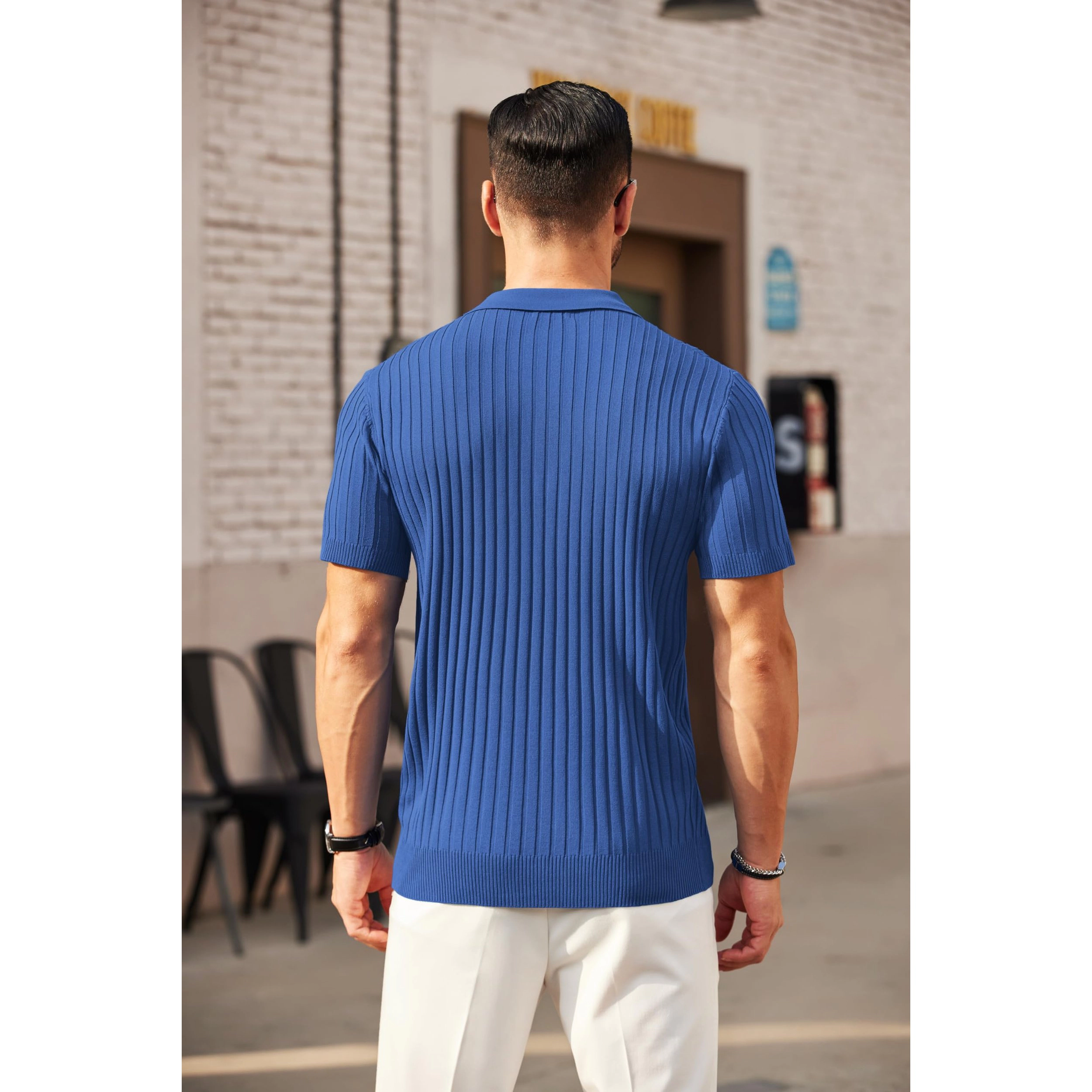 COOFANDY Men's Regular Fit Ribbed Knit Half Zip Short Sleeve Polo Shirt