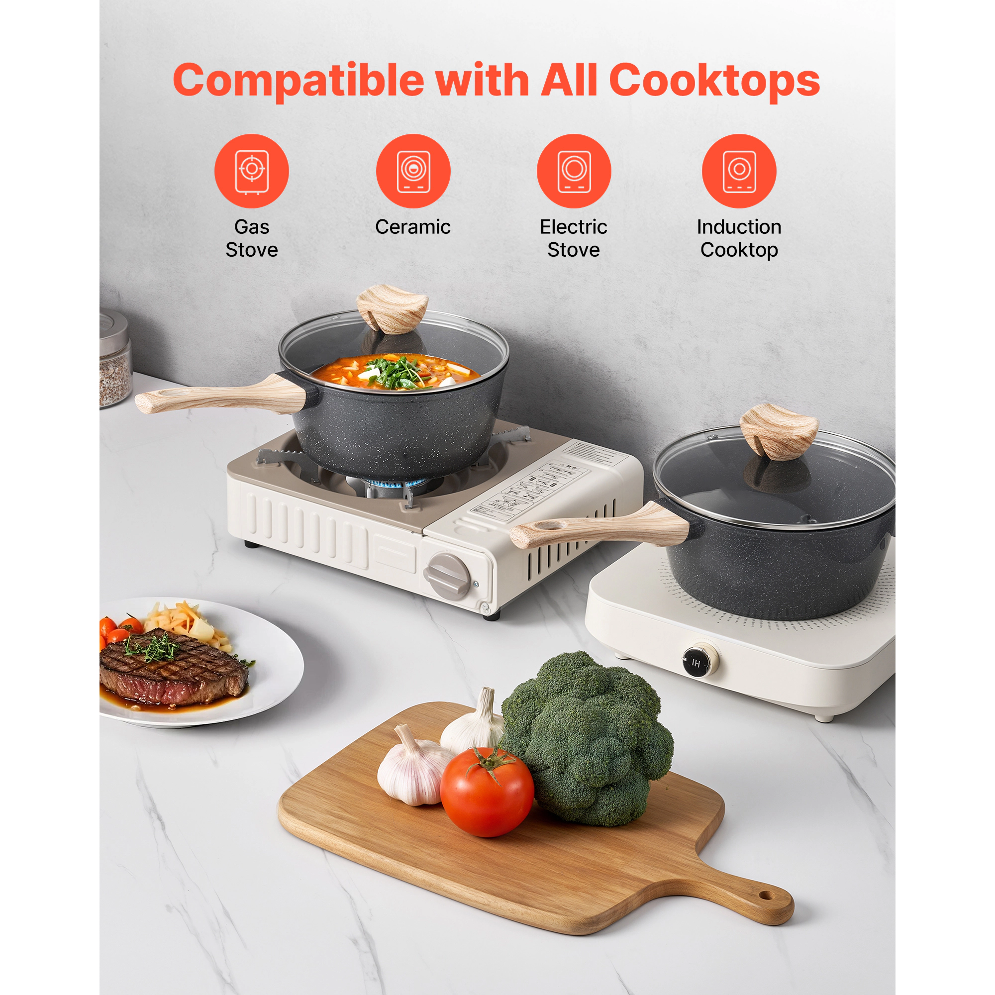 HONGGE Saucepan Nonstick Saucepan with Tempered Glass Lid Multipurpose Cooking Sauce Pot with Detachable Handle Sauce