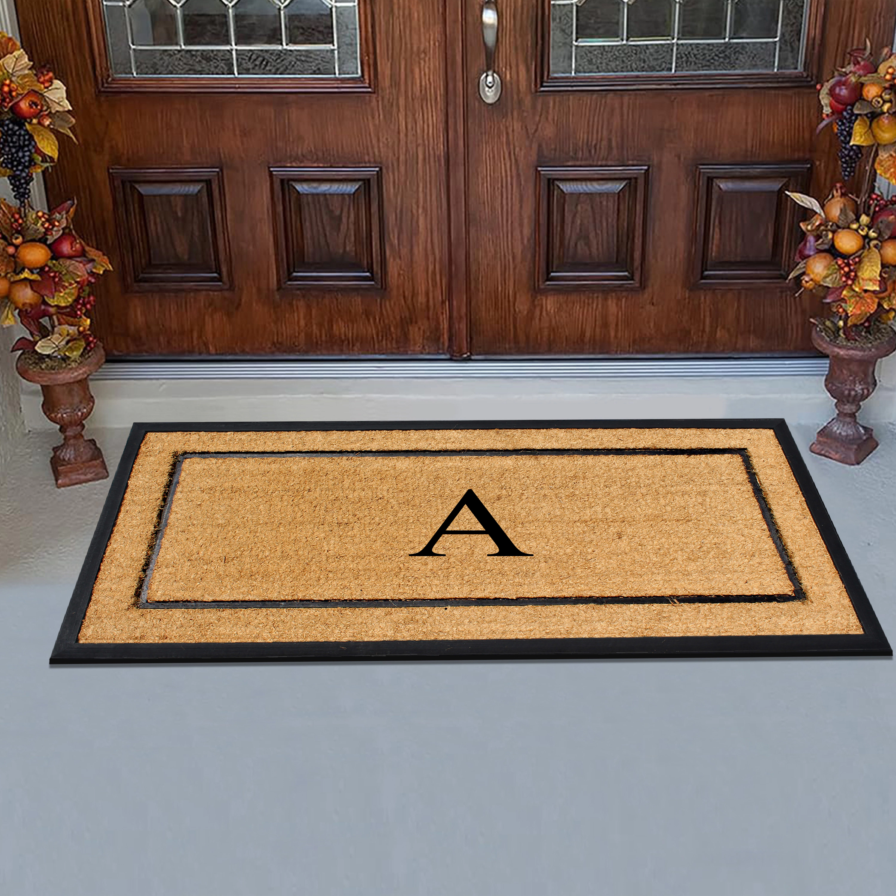 A1 Home Collections Rubber Doormat 30x60 Black Heavy Duty Welcome Mat Monogrammed Letter C