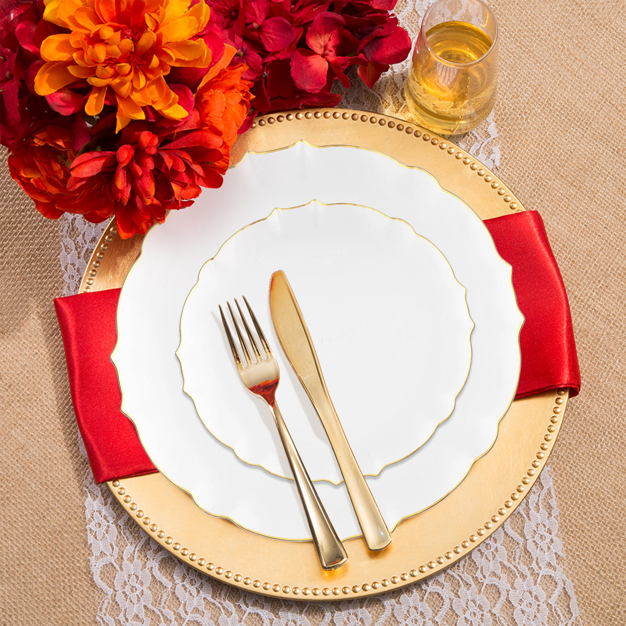 Smarty Had A Party Clear with Gold Rim Round Lotus Plastic Wedding Value Set