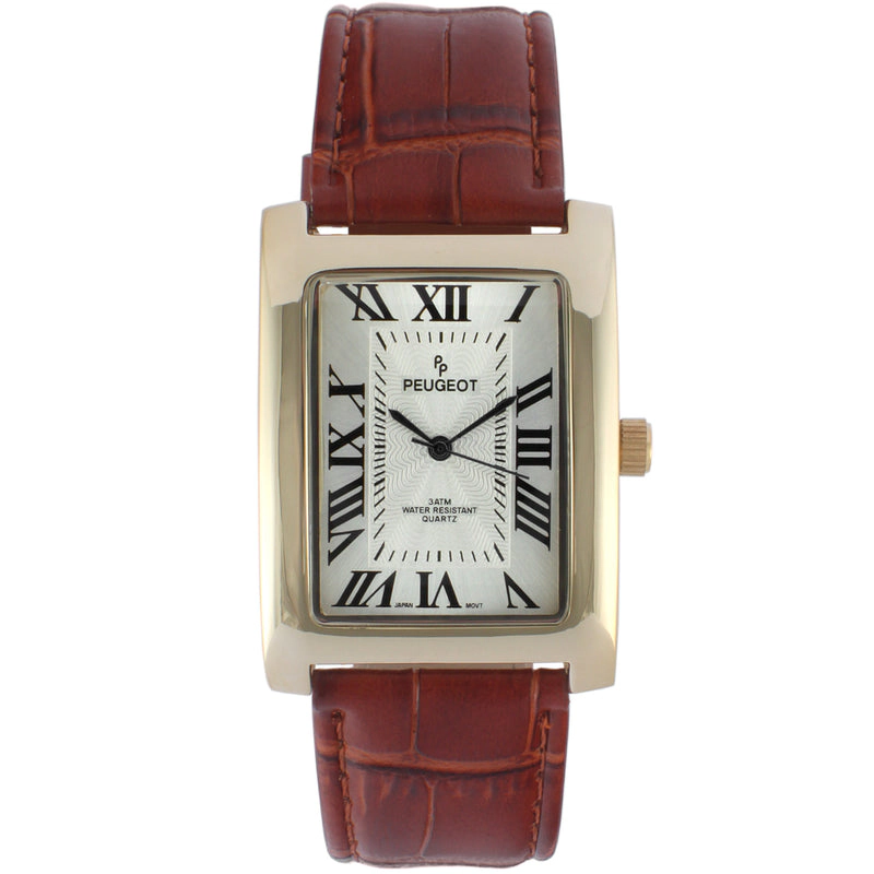 Peugeot Men's 43x30 mm Brown Vintage Tank Leather Strap Watch