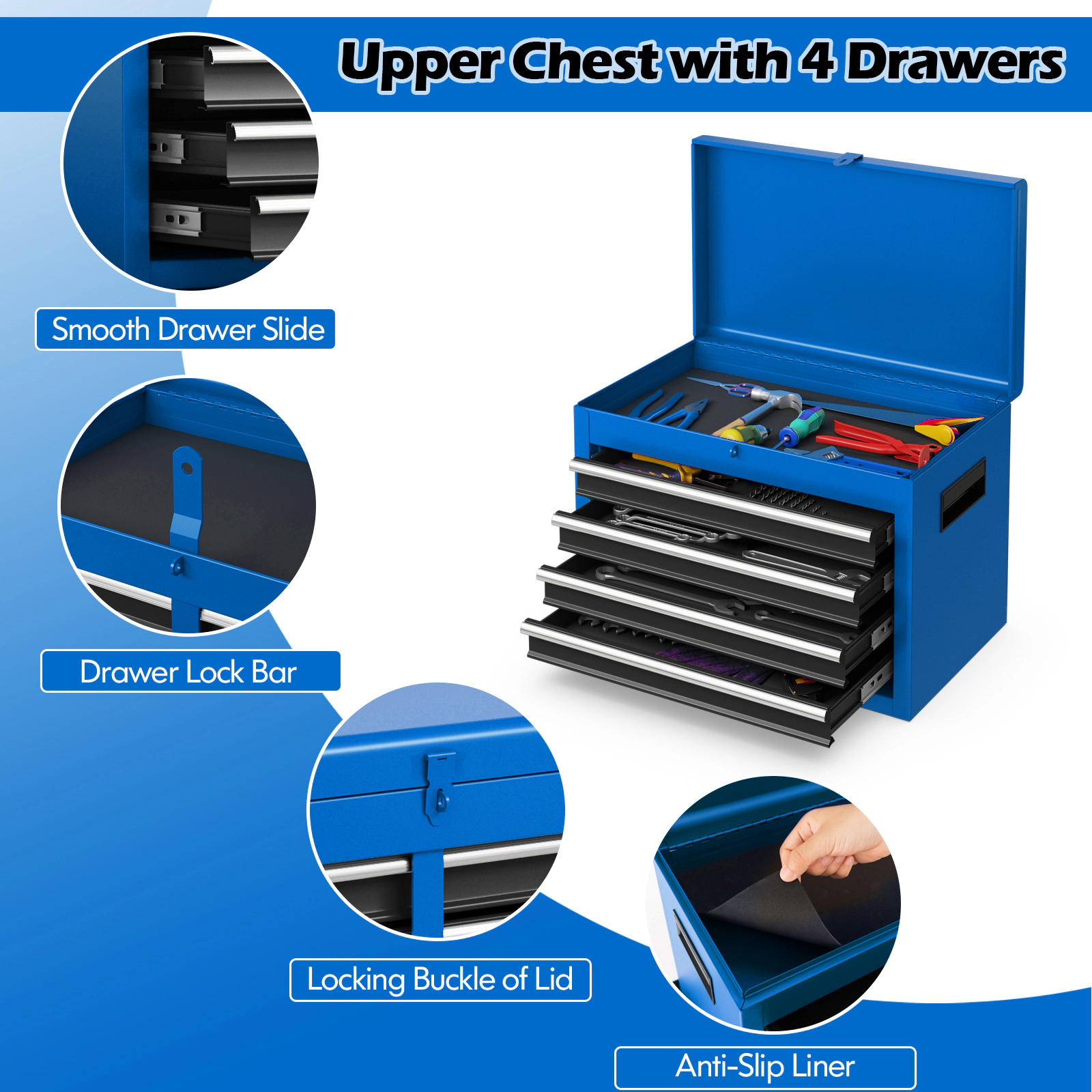 SUGIFT 2-in-1 Rolling Steel Tool Chest with 5 Sliding Lockable Drawers 40.5-in Tall 220.5-lb Capacity Navy