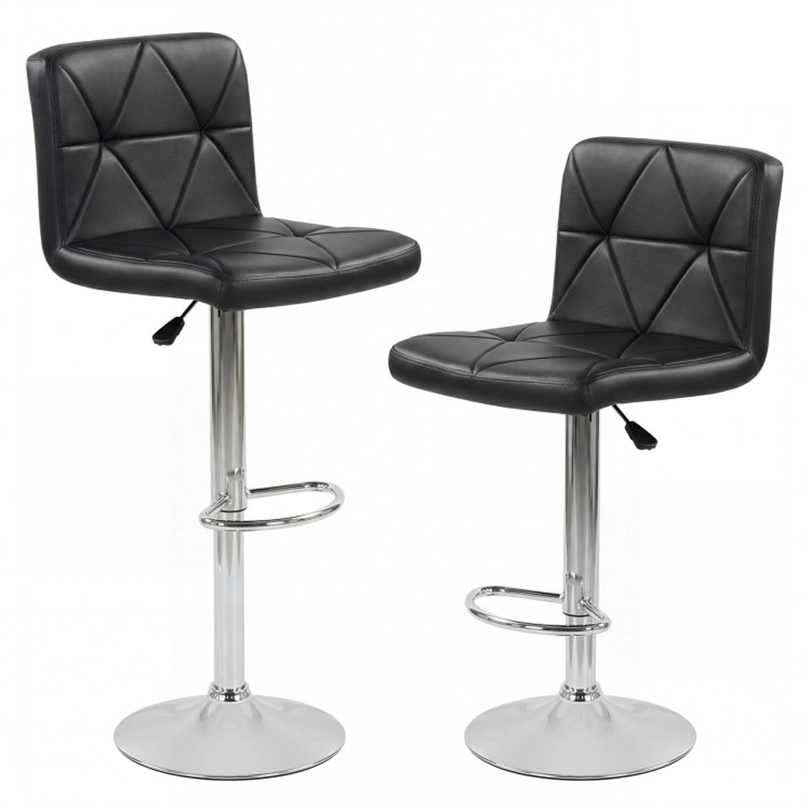 SUGIFT Adjustable 360° Swivel Bar Stools Set of 2 Back & Footrest 355-lb Capacity 25-in Seat Height Black Faux Leather
