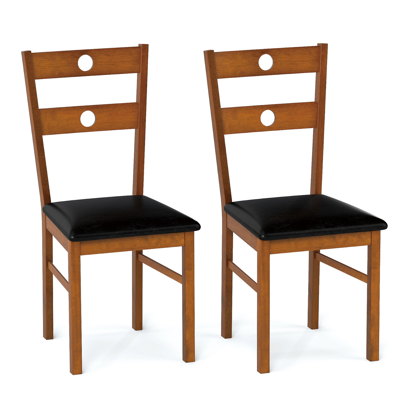 SUGIFT Hollowed Backrest and PU Leather Seat 330-lb Set of 2 Wooden Dining Chairs
