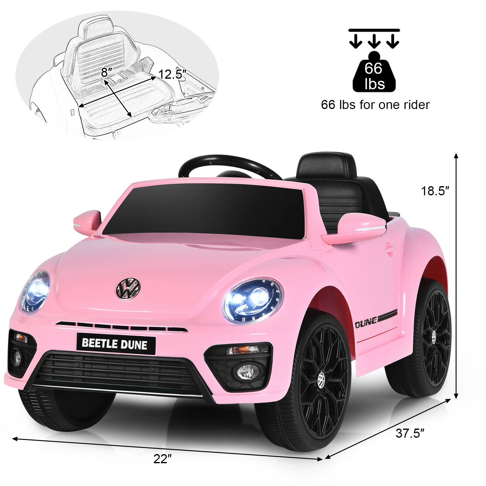 Glintex 12V Kids Ride-On Car with Bluetooth FM and Opening Doors