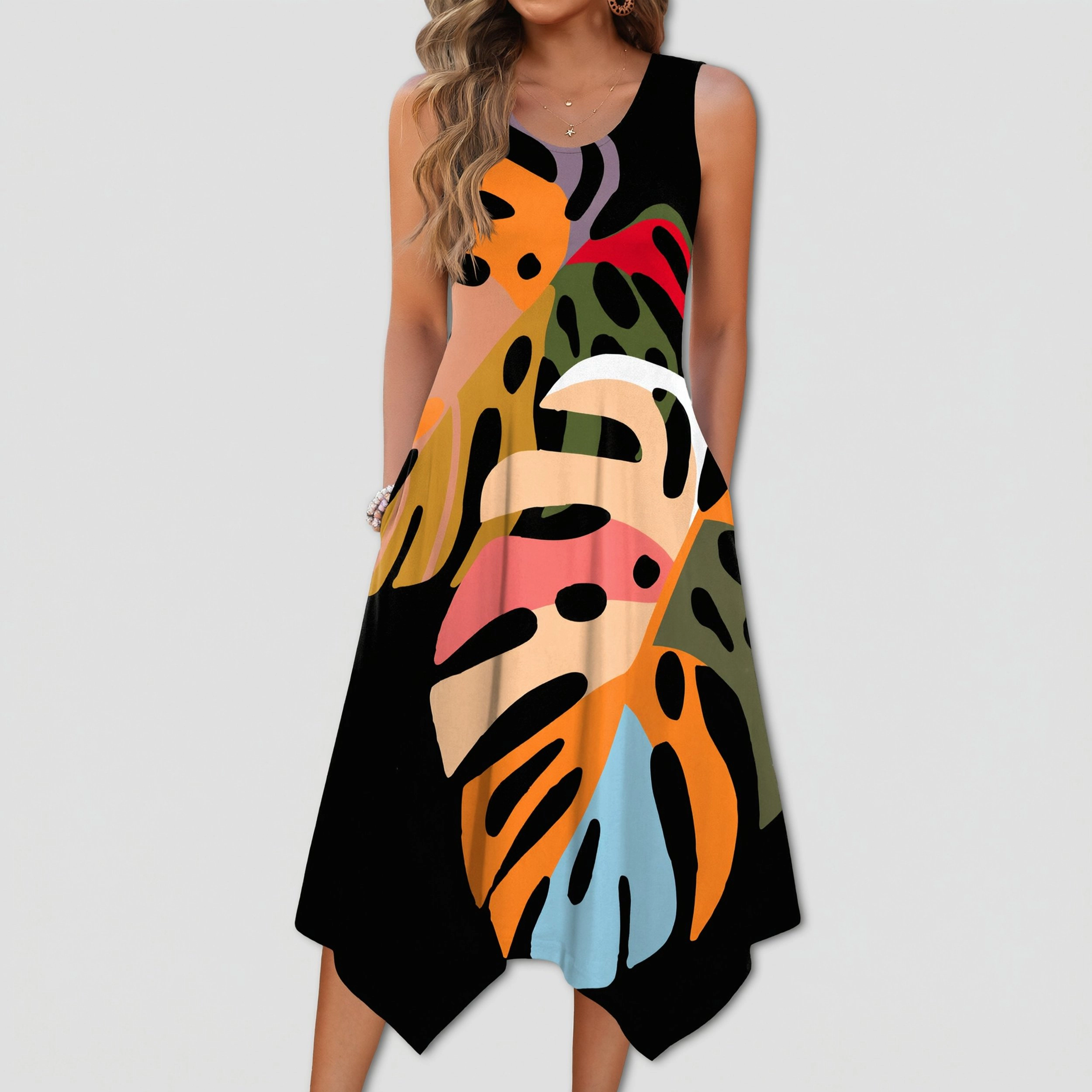 Zeagoo Women's Scoop Neck Sleeveless Midi Dress