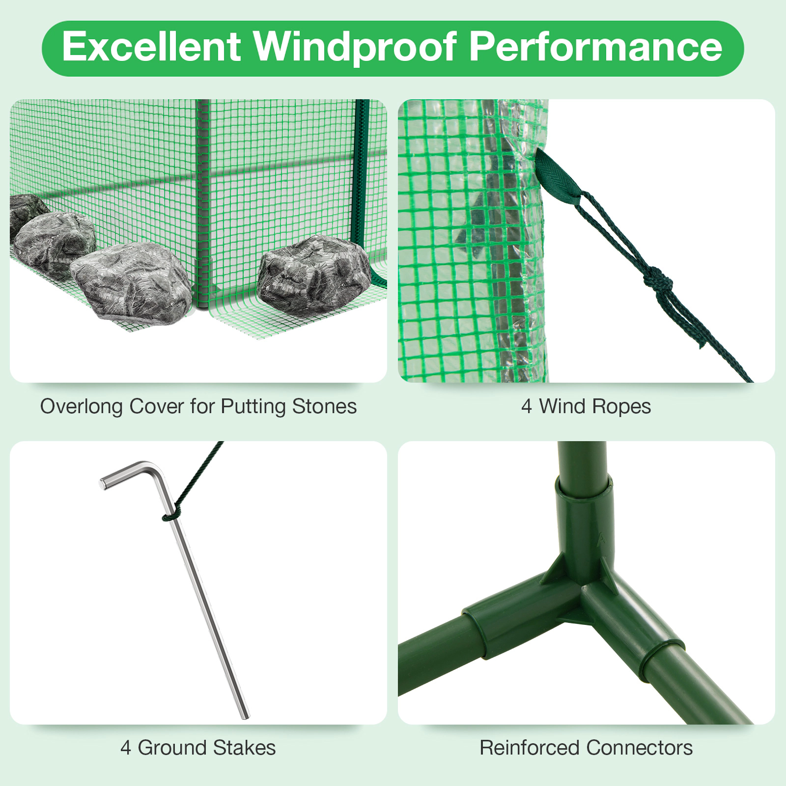 SUGIFT Walk-in Greenhouse Green 6.6 x 2.5 x 5.6 ft Portable with Roll-up Zipper Door