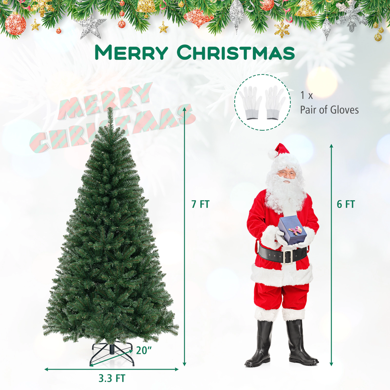 SUGIFT 7-Ft Pre-Lit Artificial Christmas Tree, 250 Warm White LED Lights, 8 Modes