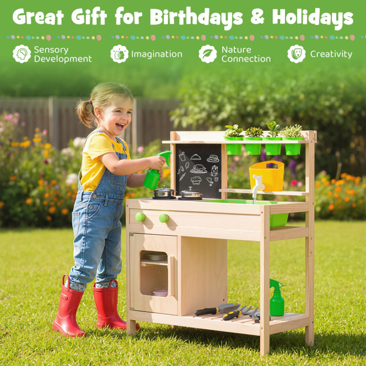 Hivvago Kids Mud Kitchen Play Pretend Kitchen With Chalkboard For Kids Aged 3+