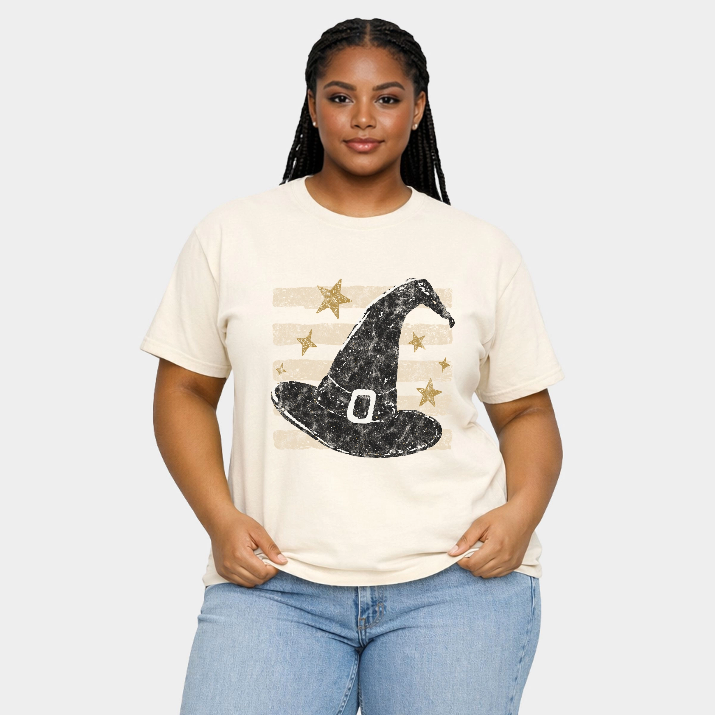 Simply Sage Market - Women's Plus Sized Garment Dyed Graphic T-Shirt Witch Hat Stripes