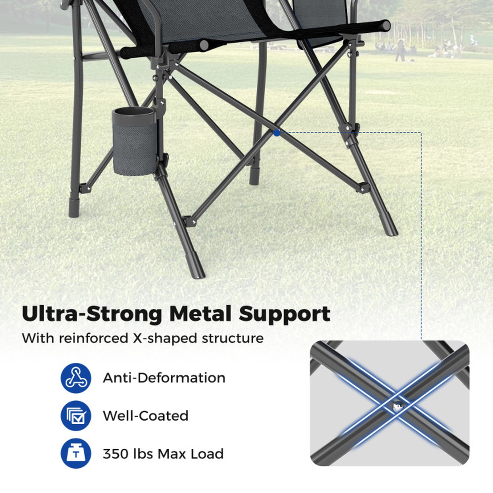 SUGIFT Gray Oxford Cloth Folding Camping Chair with Cup Holder and Carry Bag 23.5-in W 25-in D 350-lb Seat Capacity