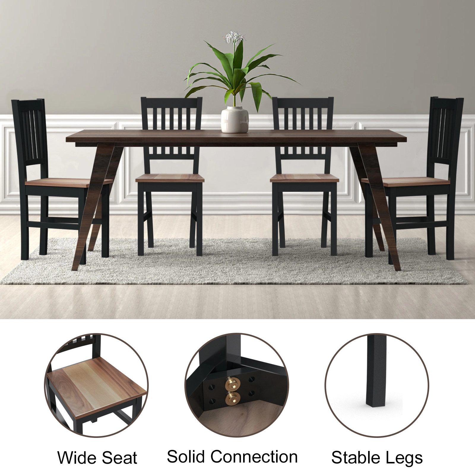 SUGIFT Spindle Back Dining Chairs 275-Lb Capacity 17.5-in Seat Height Black Base and Walnut Seat