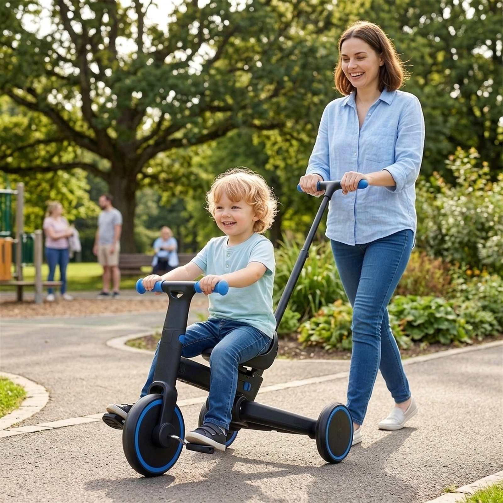 Kids Trike Stroller 4-in-1 Folding Toddler Tricycle Parent Steering Handle 2-Way Adjustable Seat 18-60 Months Navy