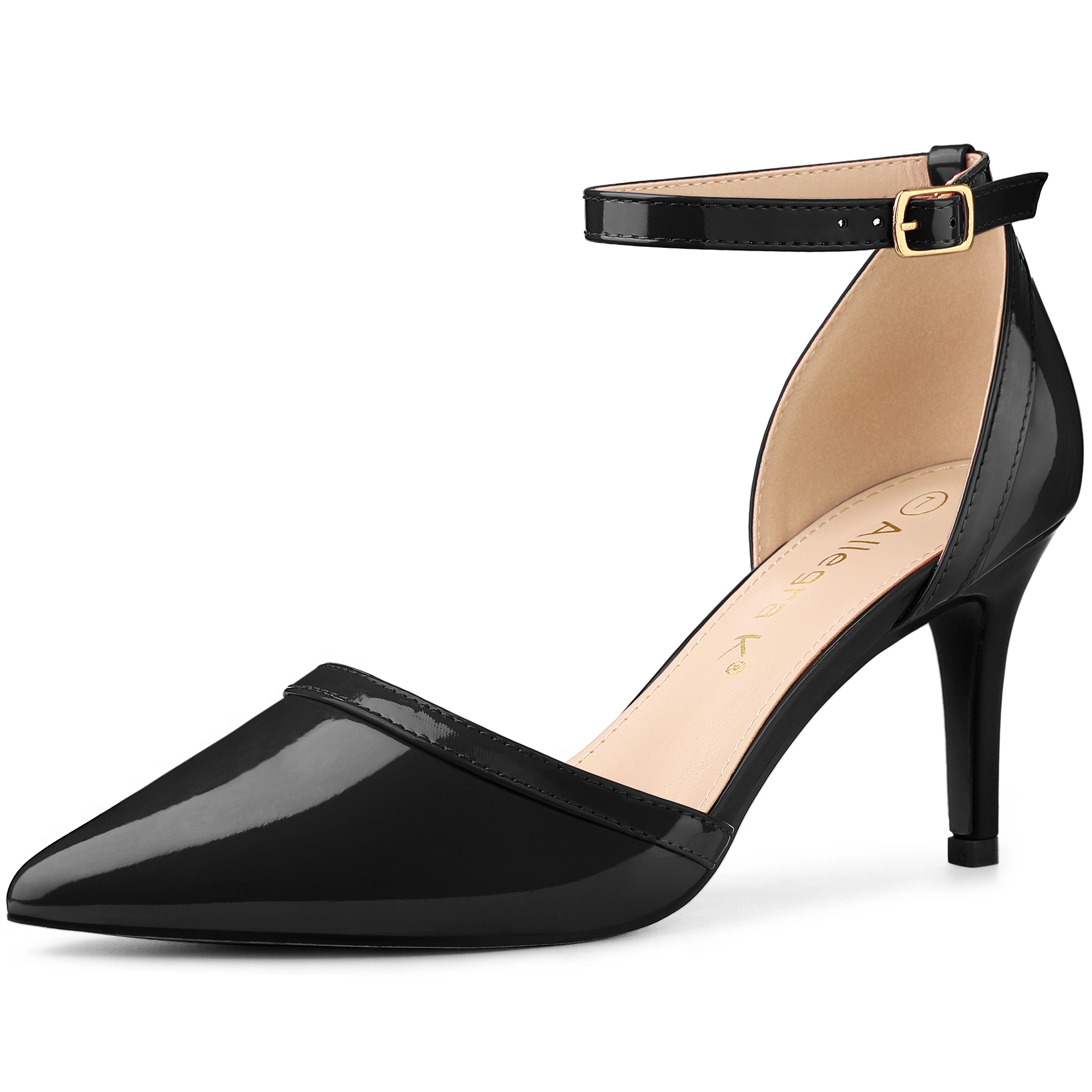 BLISSFUL STEP Women Pointed Toe Stiletto High Heel Ankle Strap Wedding Pumps