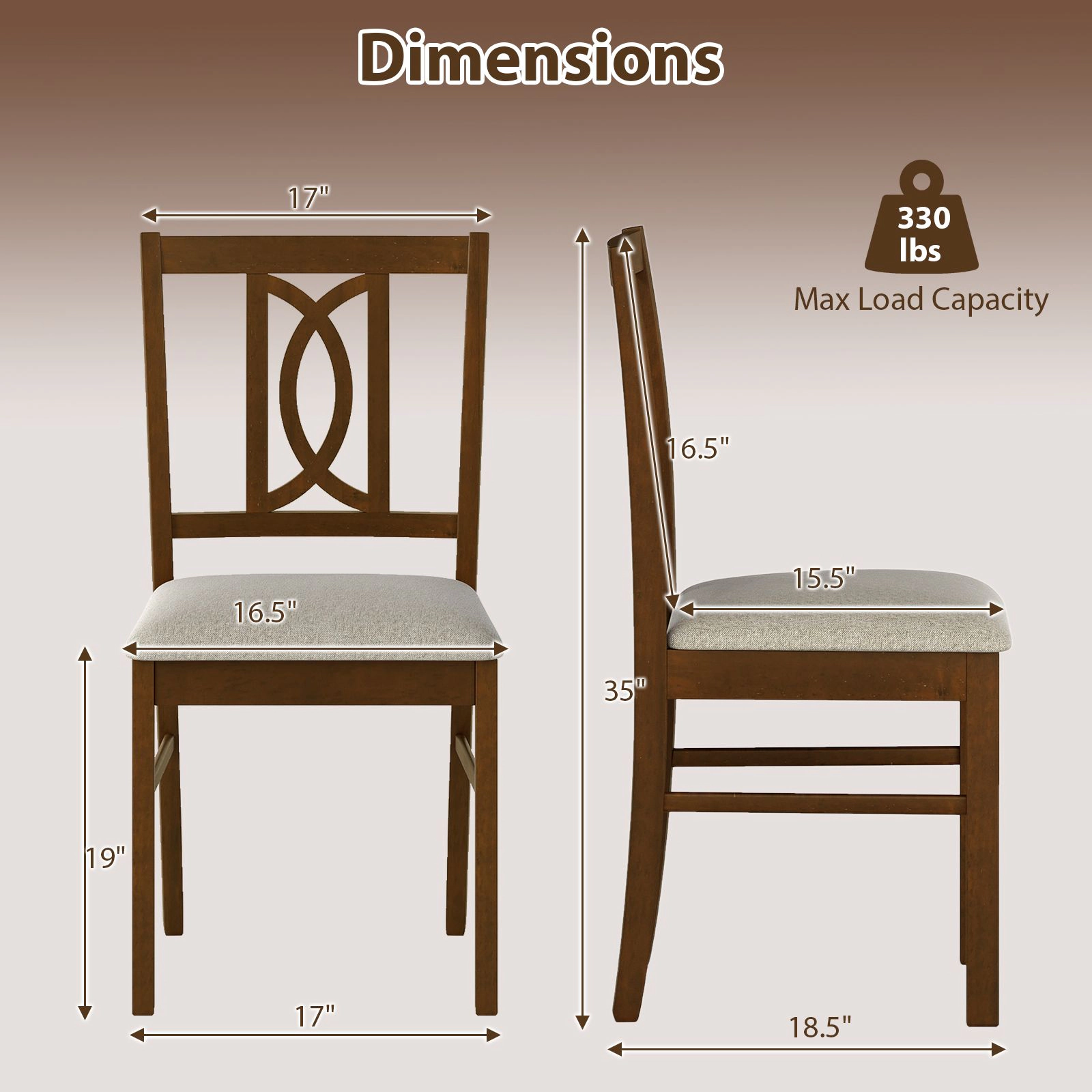 SlickBlue Upholstered Kitchen Dining Chairs, Walnut Rubber Wood Set of 2