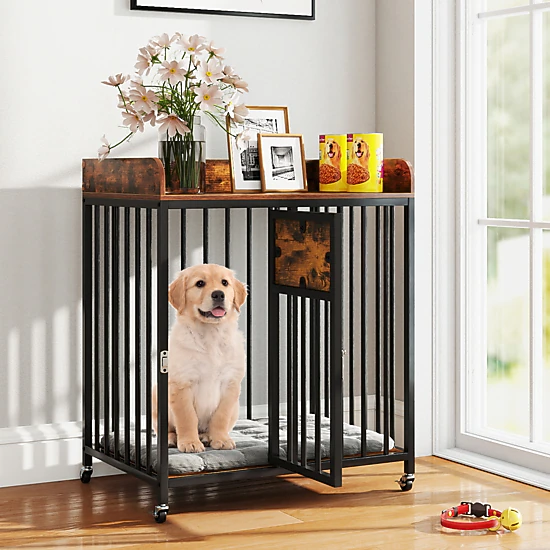 SUGIFT 27.5-in Dog Crate End Table Kennel with Wheels 20-in D 33-in H ...