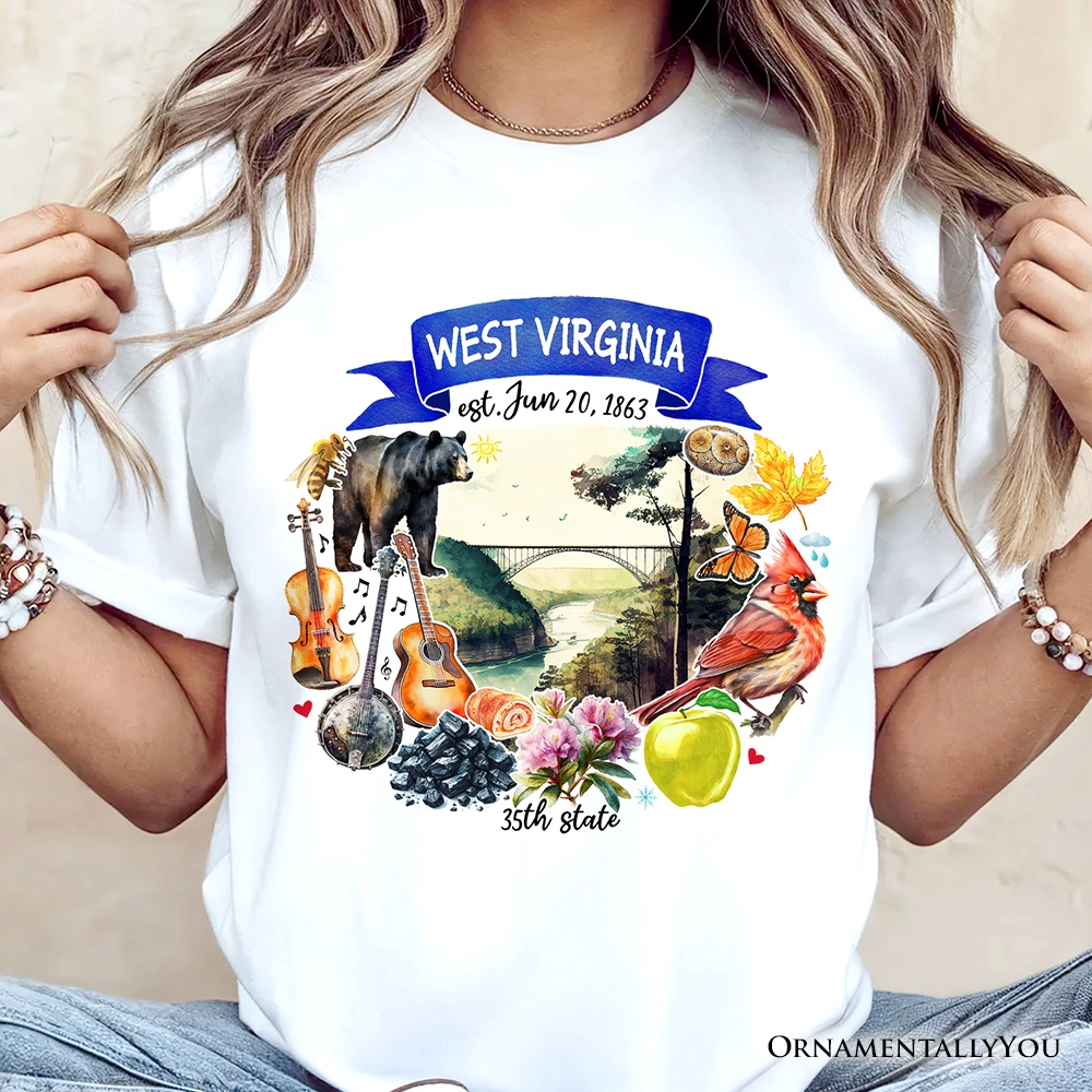 OrnamentallyYou Unisex Artistic West Virginia State Themes And Landmarks T-Shirt