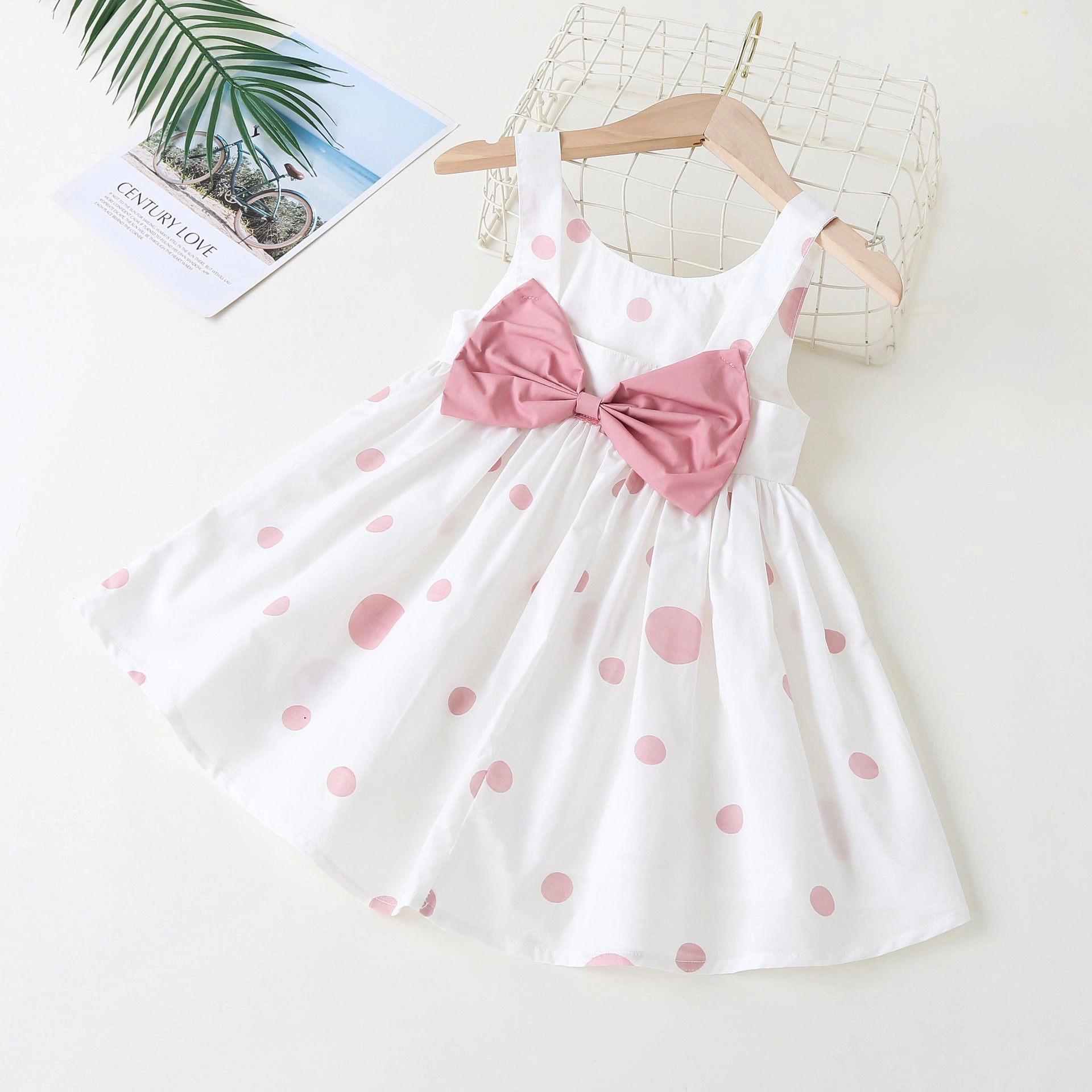 MyKids-USA Polka Dot Pattern Sleeveless Round Collar Dress With Bow