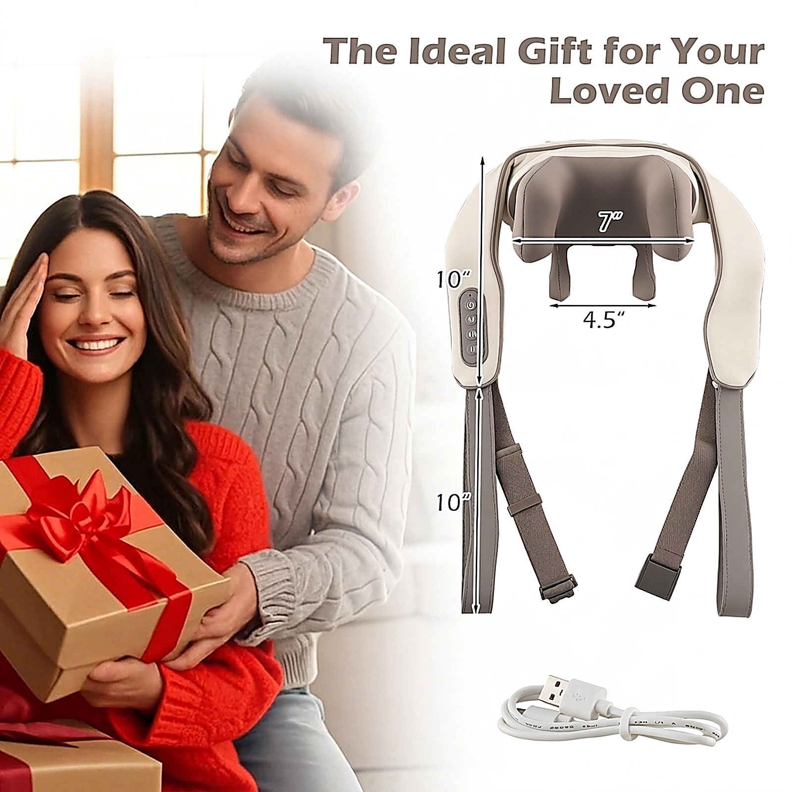 SUGIFT 4D Deep Tissue Kneading Shiatsu Neck Massager with Heat 6 Massage Points and 2 Intensity Levels