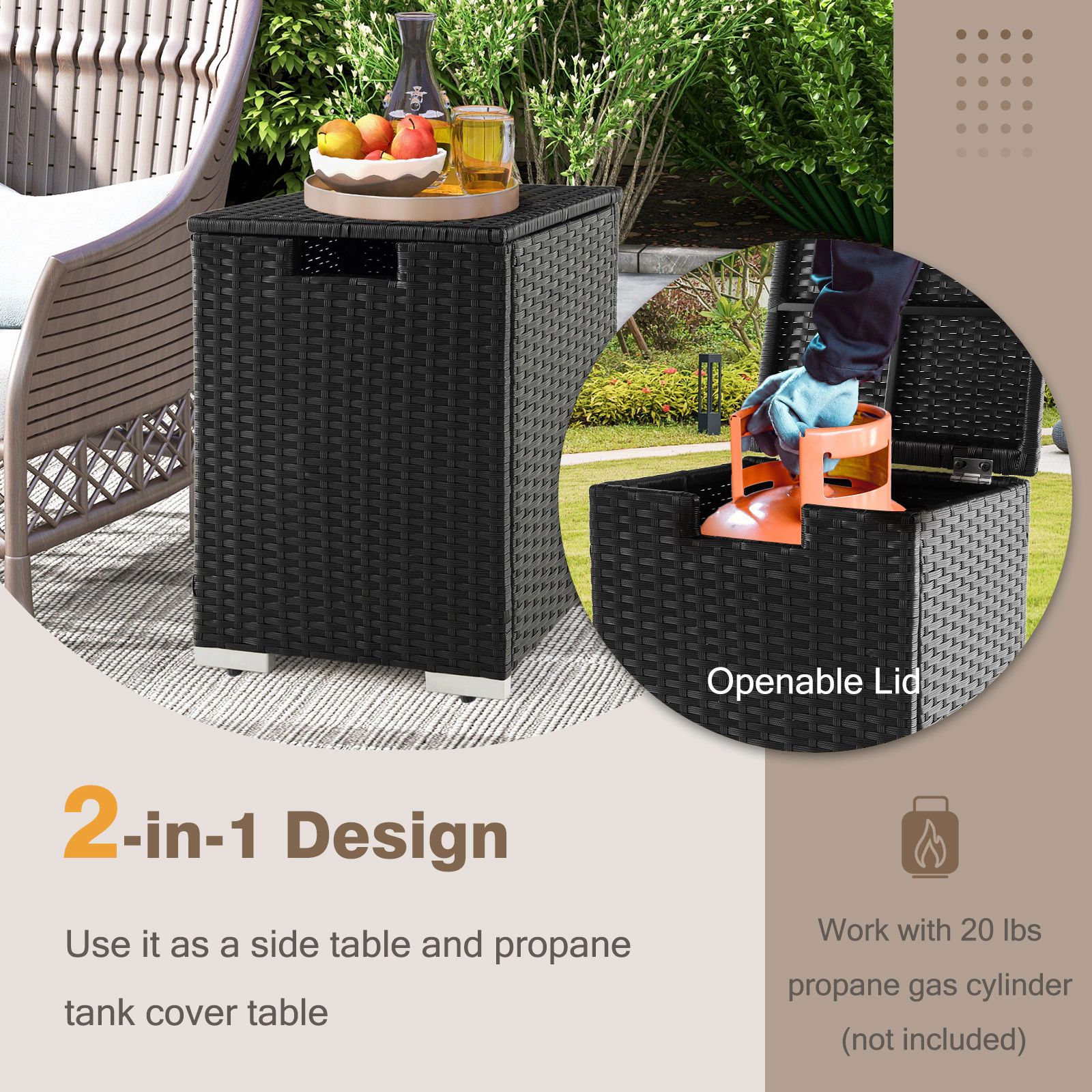 SUGIFT 2-in-1 Patio Propane Tank Cover and Side Table 256-lb Capacity for 20-lb Tanks Mix Brown