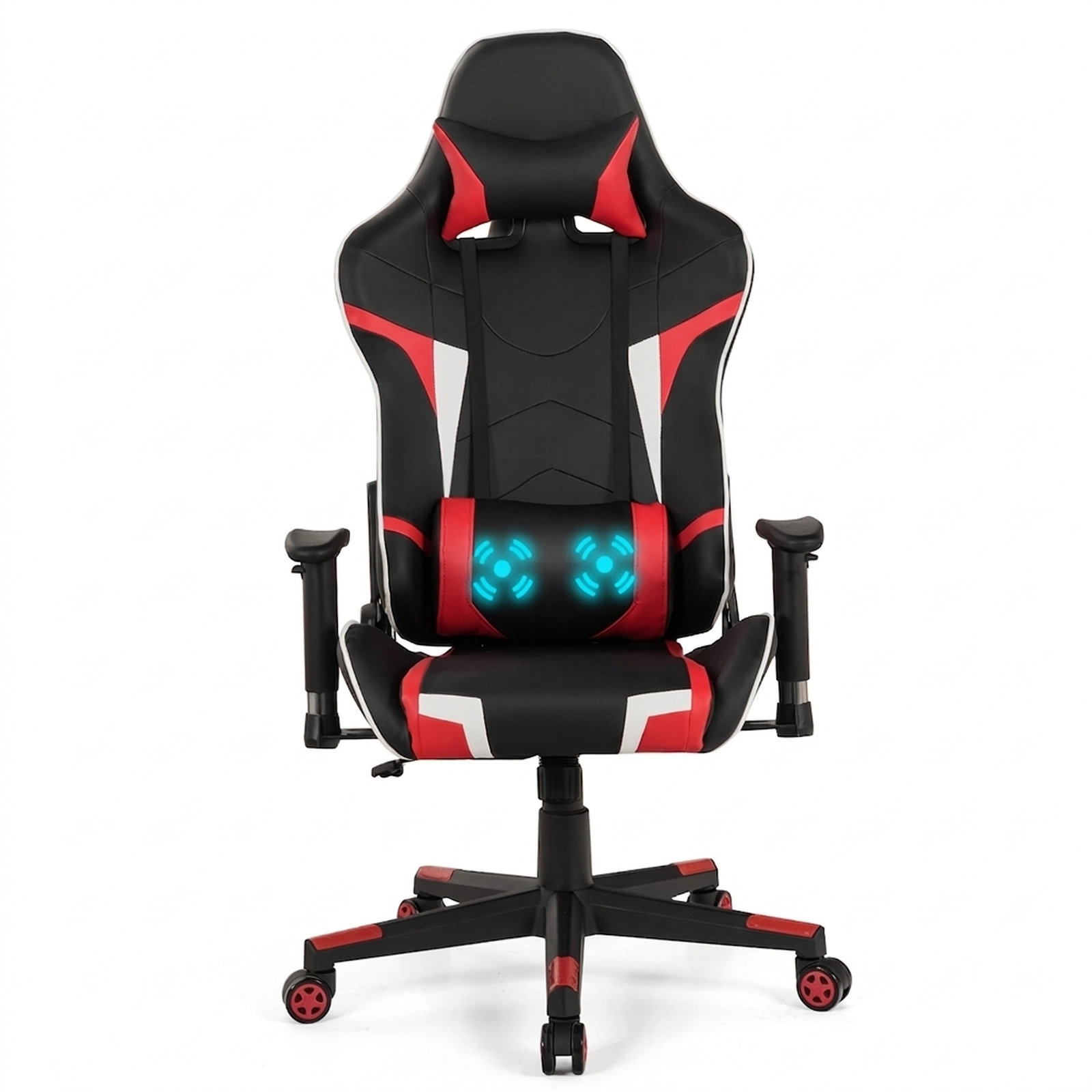 SUGIFT Reclining Swivel Massage Gaming Chair with Lumbar Support 330-lb Capacity 29 x 29 x 50-54 in Frame Red