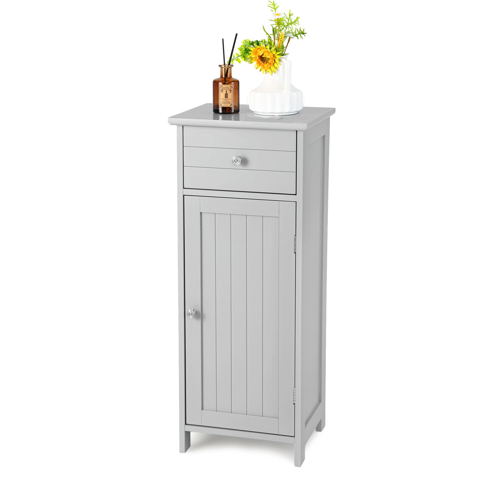 Glintex Wooden Bathroom Cabinet with Drawer 2 Shelves and Anti-Slip Foot Pads