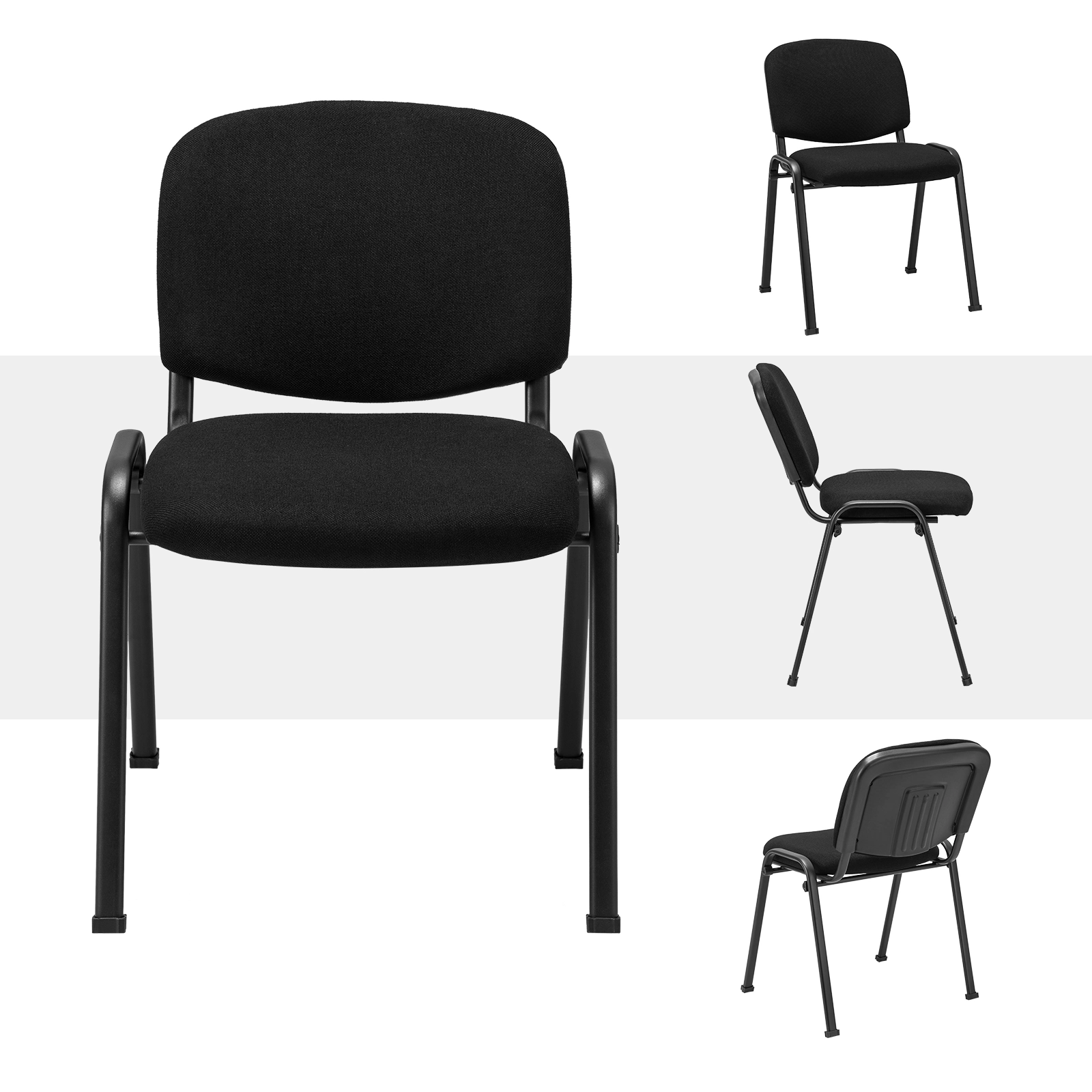 SUGIFT Stackable Metal Frame Office Chair with Padded Linen Cushions 330-Lb Capacity Black Conference Reception
