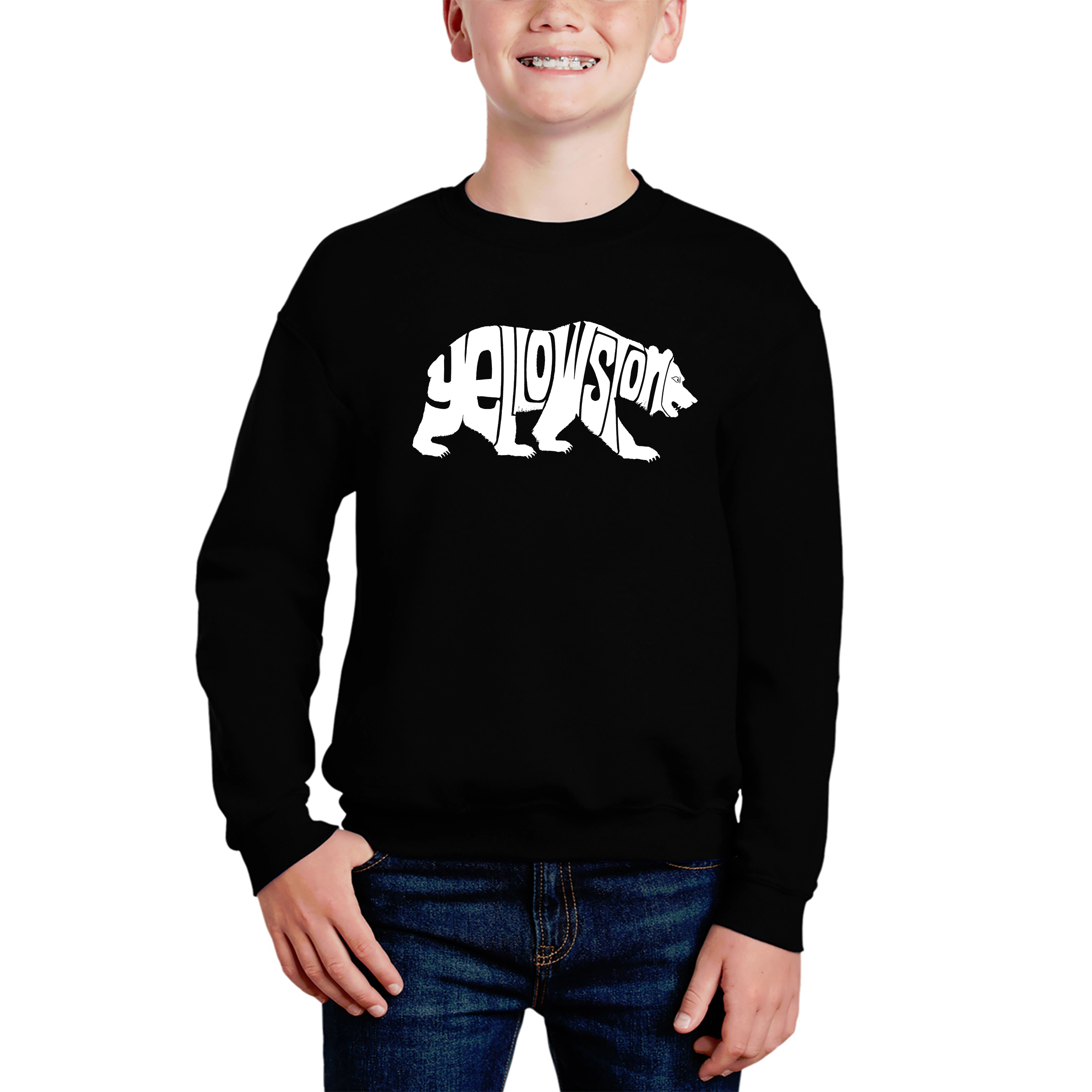 LA Pop Art Boy's Word Sweatshirt - Yellowstone Bear