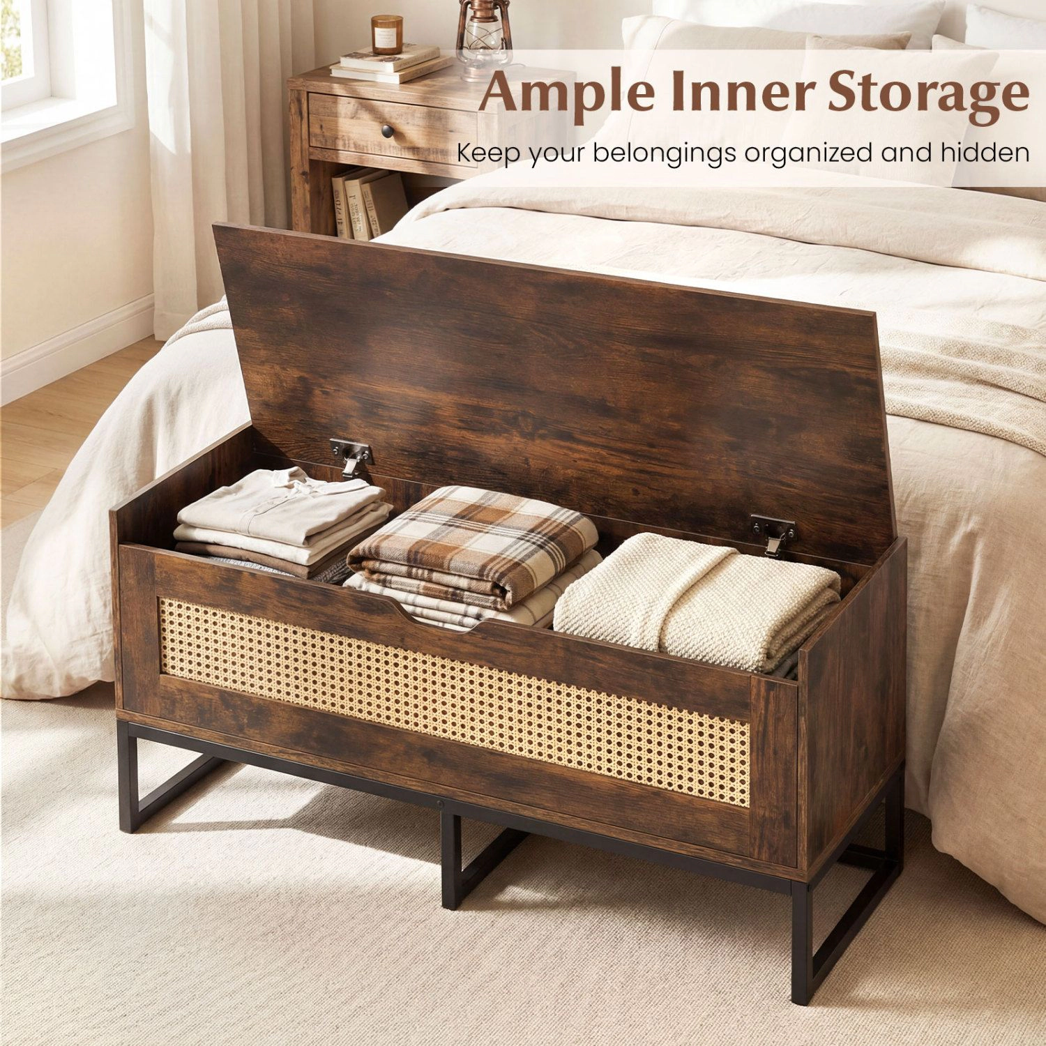 SlickBlue Entryway Storage Chest with Rattan, Flip Top and Shoe Space