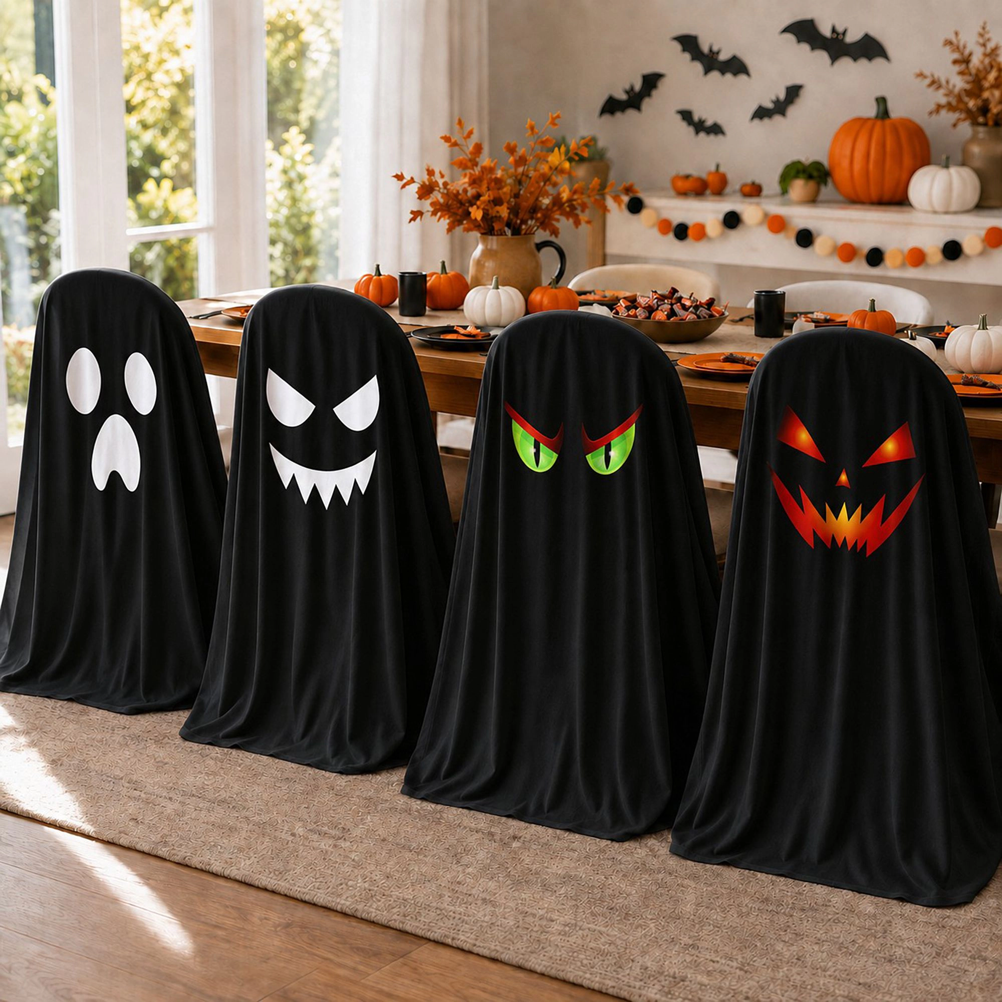 Alilang Halloween 4-Piece Ghost Dining Chair Cover Party Decoration Set