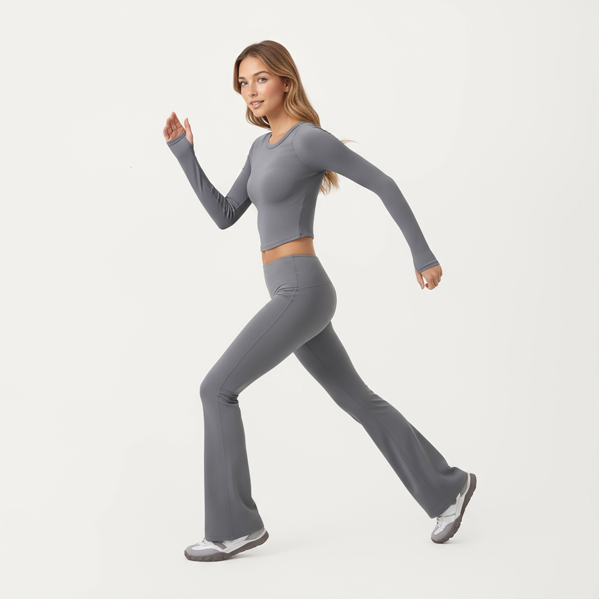 Anna-Kaci Active Women's High Waist Flare Leg Pants with Foldover Waistband and Stretch Performance Fabric