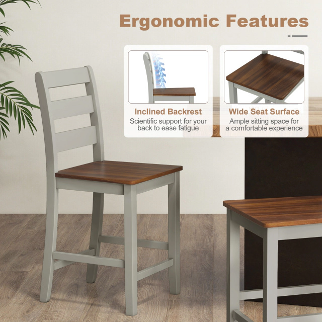 LJG Set of 2 Counter Bar Stool with Inclined Backrest and Footrest