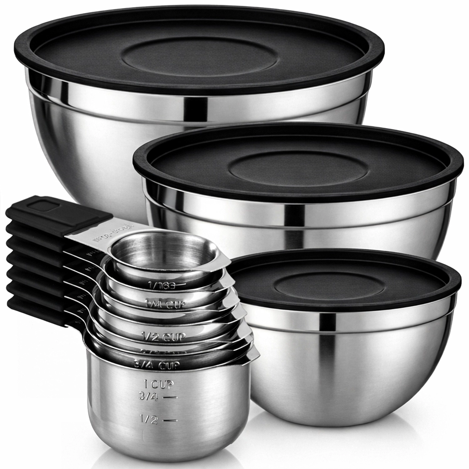 Luminuxe 10 Piece Mixing Bowls & Measuring Cups Set, Stainless Steel Mixing Bowl with Lids, Magnetic Measuring Cups
