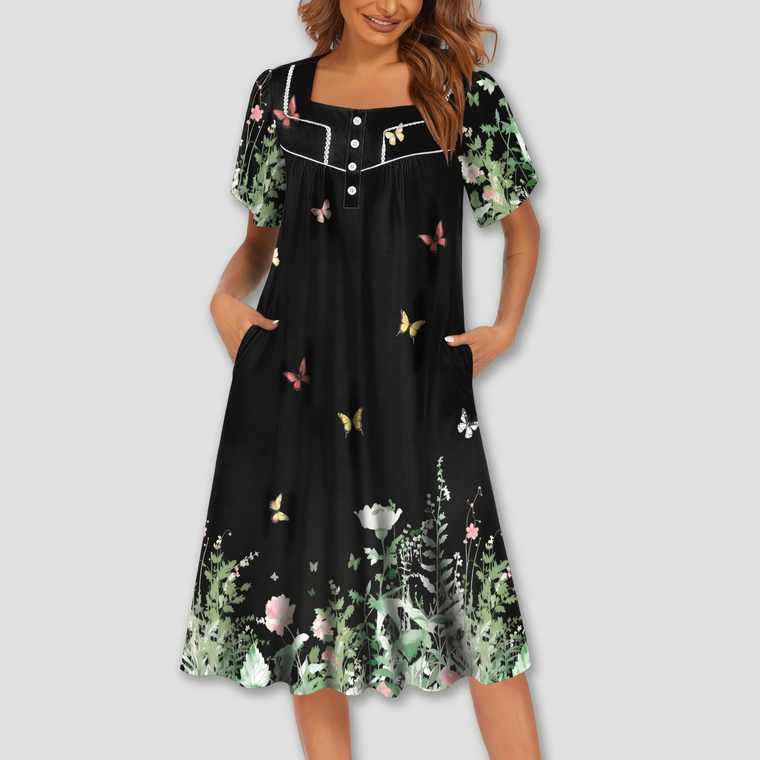 Ekouaer Womens House Duster Dress Short Sleeve Loose Housecoat Casual Moo Dresses Loungewear