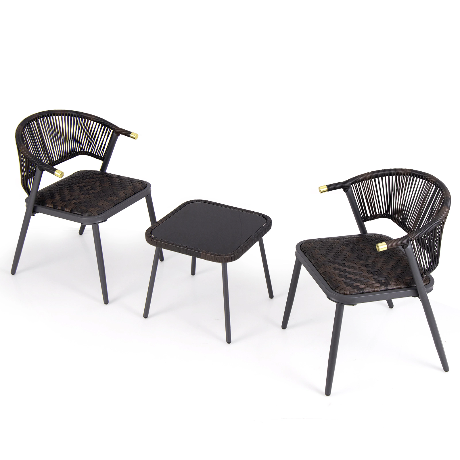SUGIFT 3-Piece Patio Rattan Conversation Set with Quick Dry Foam Chairs 400-lb Capacity Mix Brown and Black