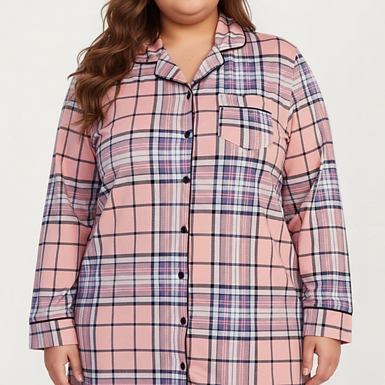 Anna-Kaci Women's Plaid Long Sleeve Sleep Shirt Brushed Fabric Classic Button Front Design and Above-Knee Silhouette