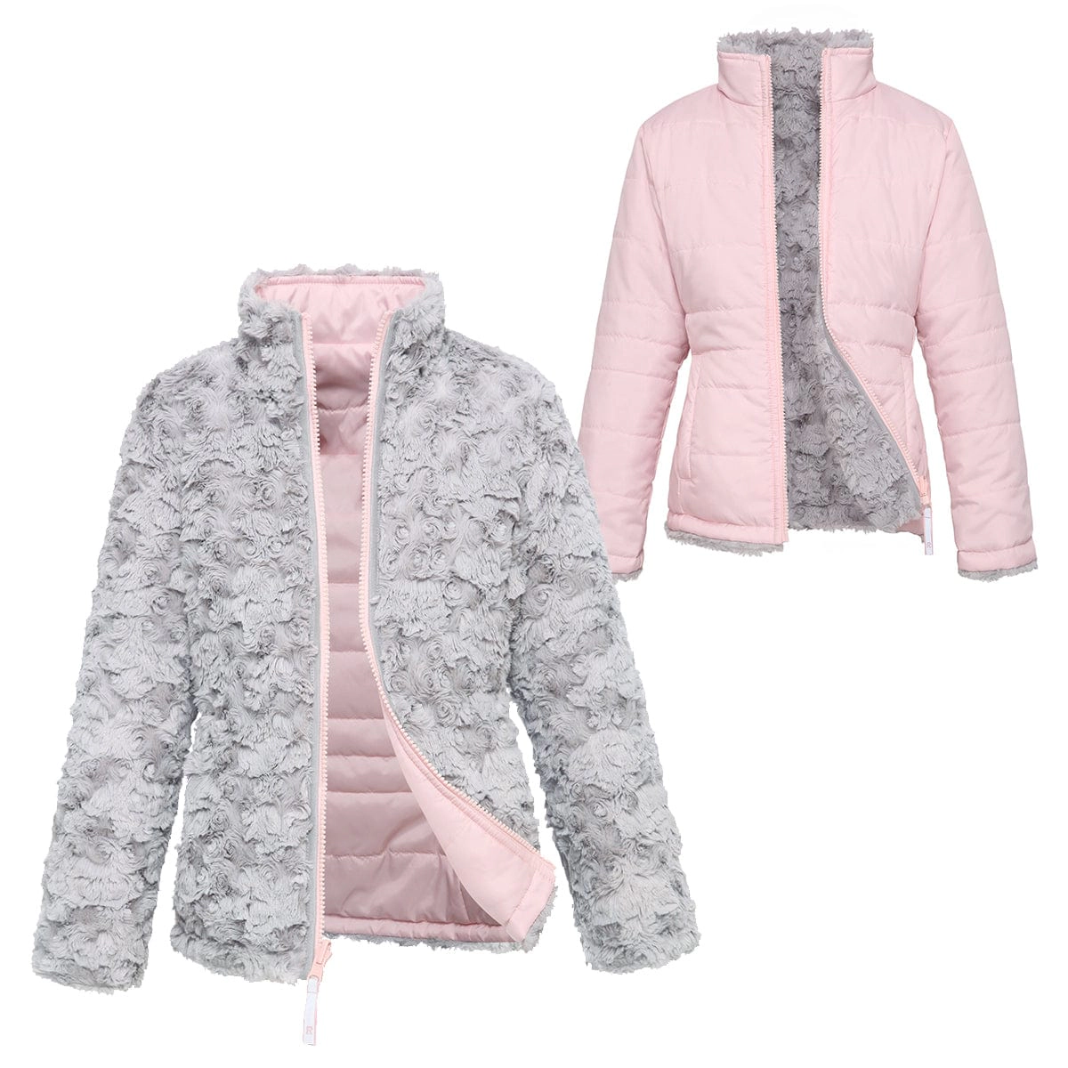 Rokka&Rolla Little & Big Kid Girls Reversible Sherpa Fleece Puffer Jacket