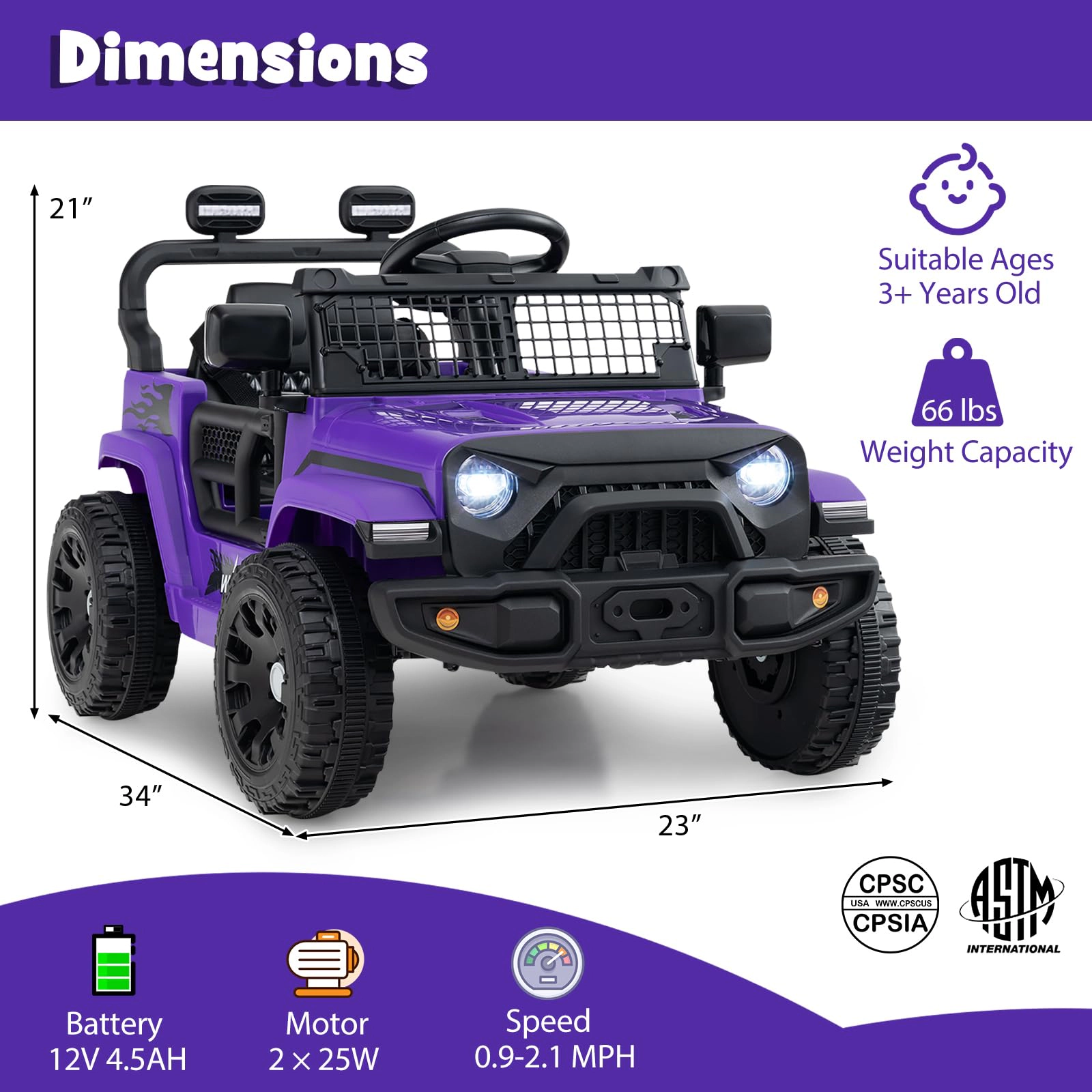 Glintex 12V Compact Kids Ride-On Truck with Foldable Mirrors and Remote