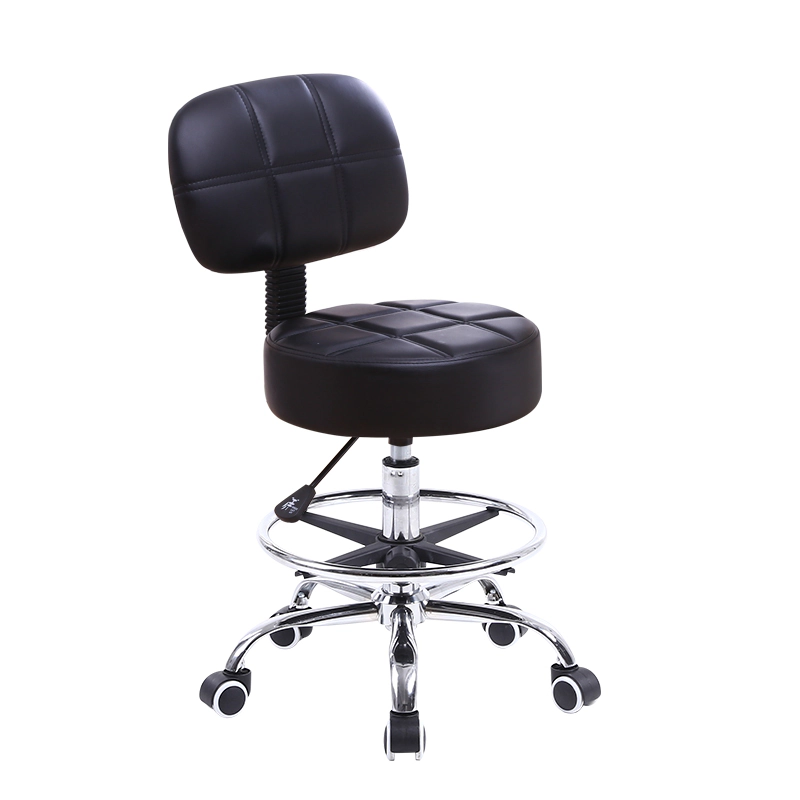 KKTONER Swivel Round Rolling Stool PU Leather with Adjustable Foot Rest Height Adjustable Task Work Drafting Chair with