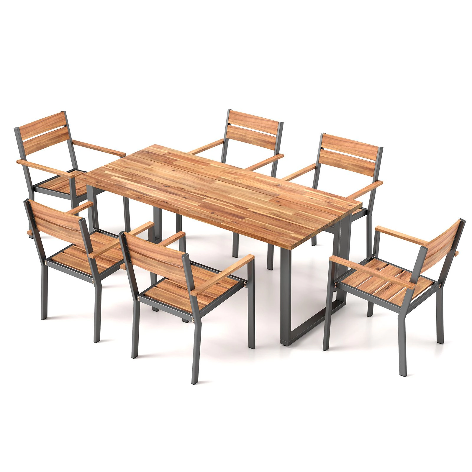 SlickBlue 7-Piece Acacia Wood Patio Dining Set with Metal Frame