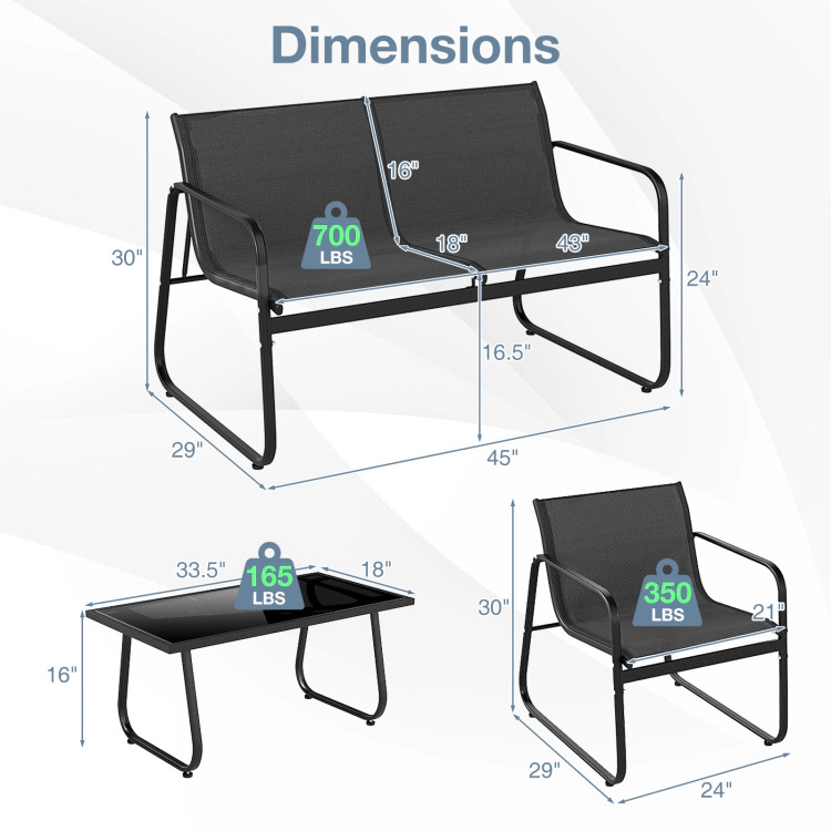 Hivvago 4 Pieces Patio Furniture Set Fabric Lawn Chairs And Loveseat With Glass Coffee Table