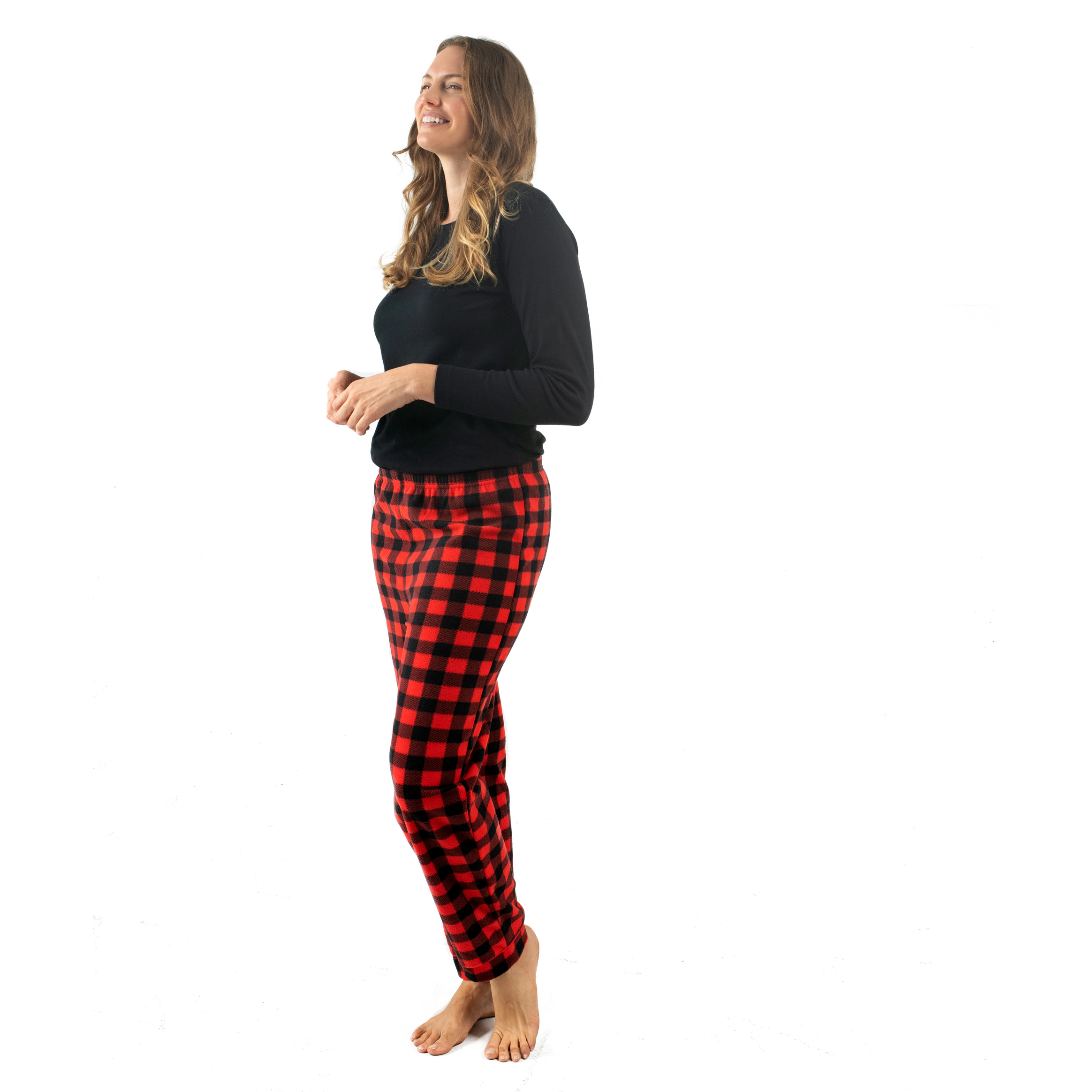 Leveret Women's Cotton Top & Fleece Plaid Pajama Set