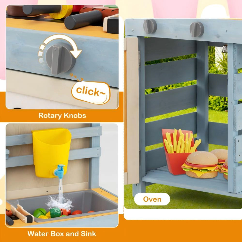 SUGIFT Kids Gray 2-in-1 Wooden Mud Kitchen with Barbecue Grill and Removable Water Box 30-in W 44-in H Ages 3+