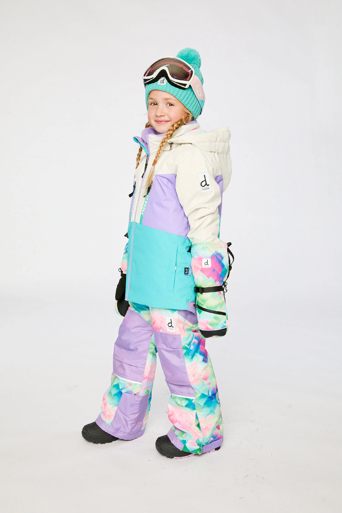 Deux par Girls Two Piece Teknik Diamond Pattern Snowsuit with Hooded Jacket and Snow Pants
